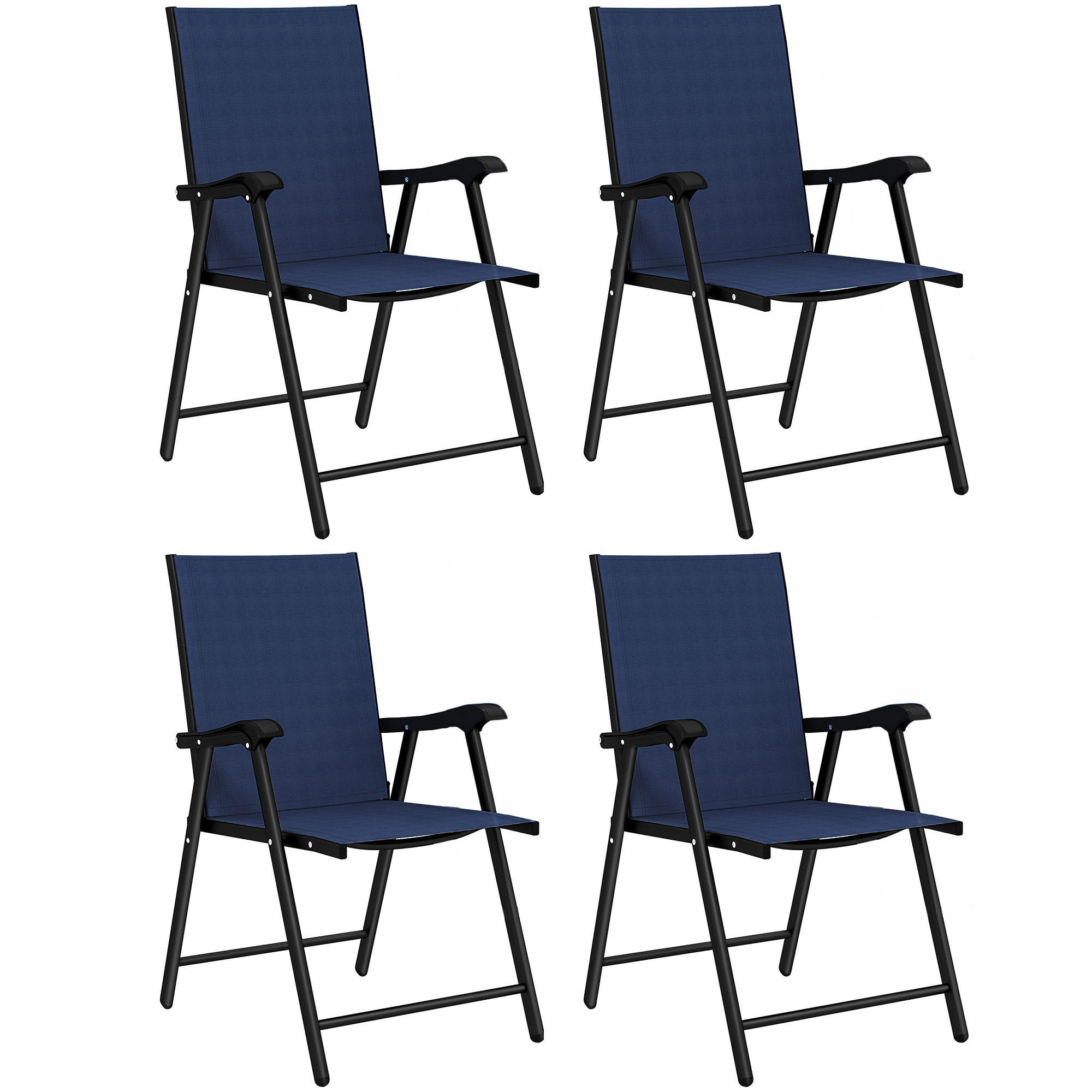 Outsunny Folding Garden Chairs Set of 4, Foldable Garden Dining Chairs with High Back, Armrests, Texteline Seat, Navy Blue