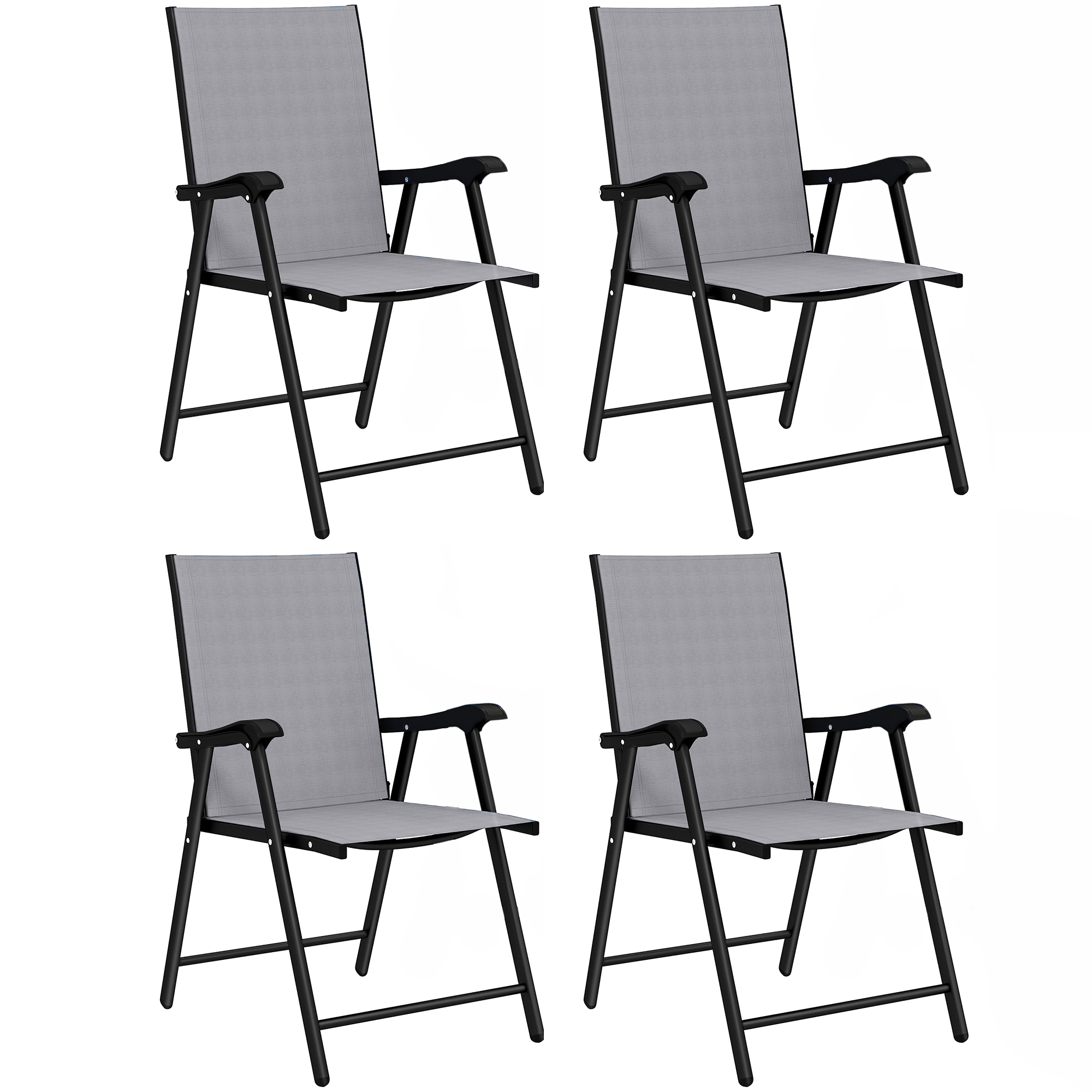 Outsunny Folding Garden Chairs Set of 4, Foldable Garden Dining Chairs with High Back, Armrests, Texteline Seat, Light Grey