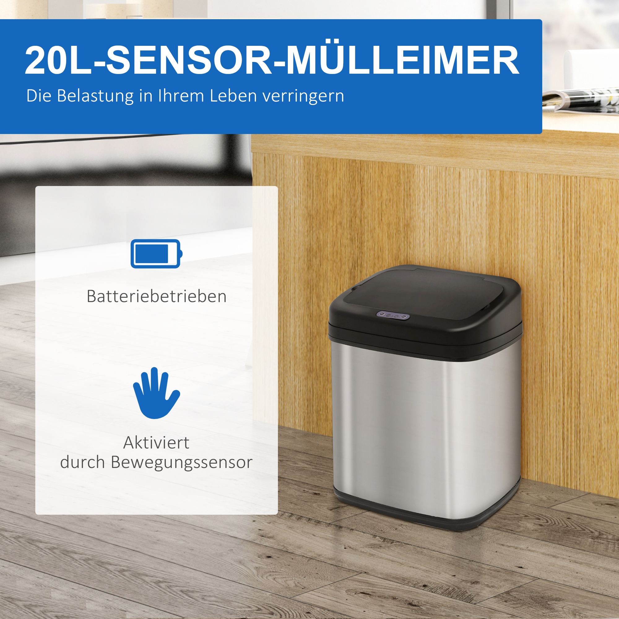 Berührungsloser Sensor-Mülleimer – 12 L, Automatisches Öffnen & Schließen, USB Aufladbar – Wasserdicht, Für Küche & Bad