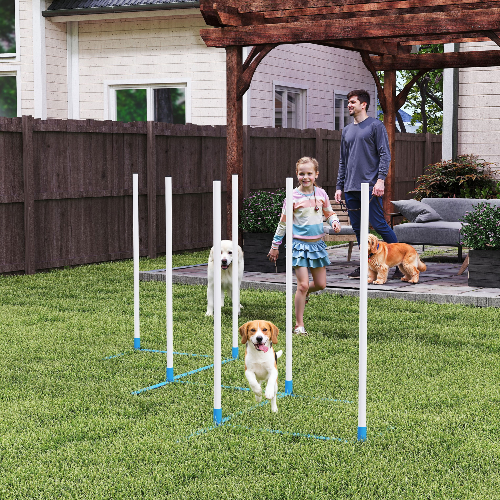 PawHut Hunde Slalomstangen Agility Training Set für Haustiere mit 600D Tasche Polyester Weiß Blau 305 x 60 x 94 cm für Hundesport   Aosom.de