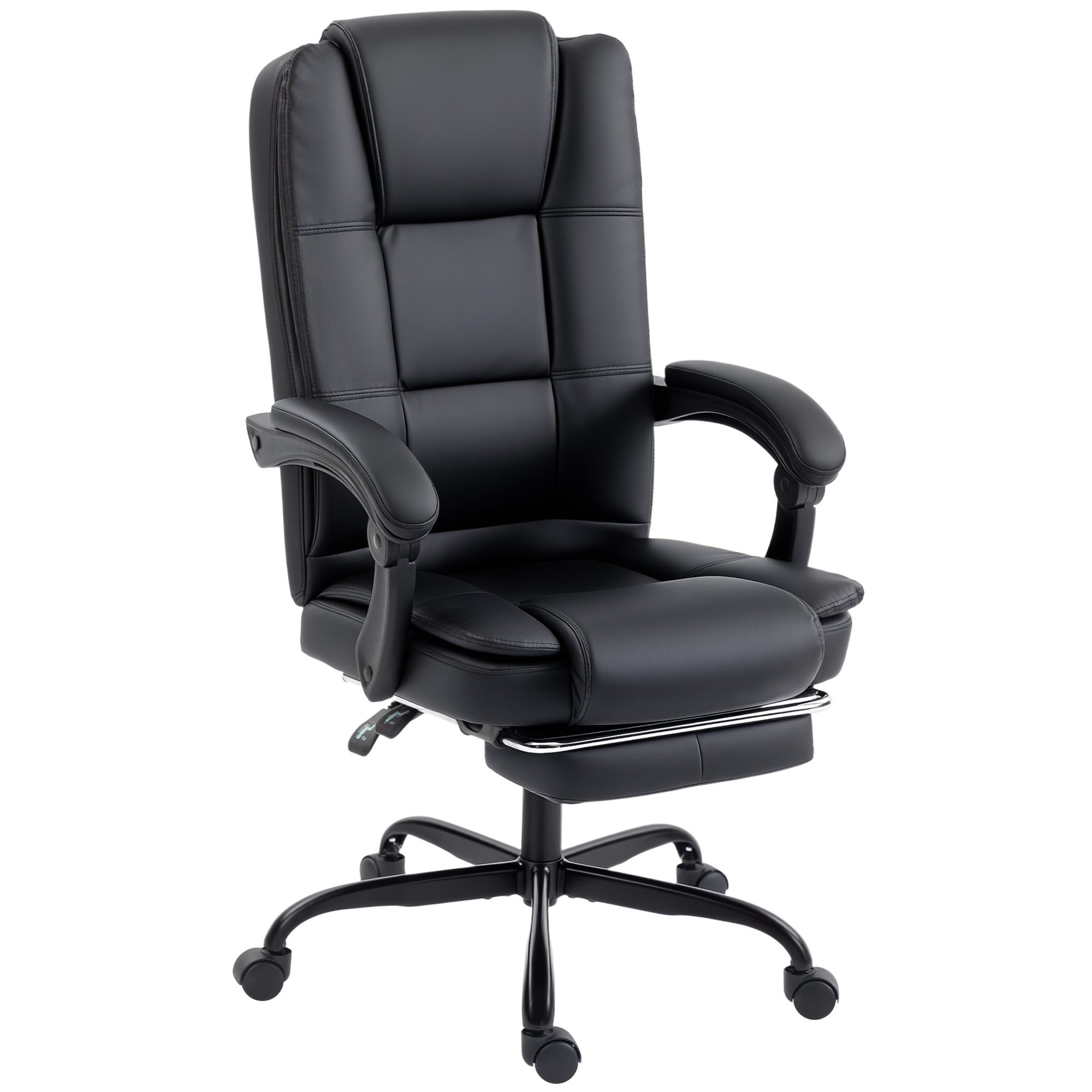HOMCOM Scaun Birou Ergonomic Reclinabil Rotativ din Piele PU cu Suport pentru Picioare Înălțime Reglabilă Negru | Aosom Romania