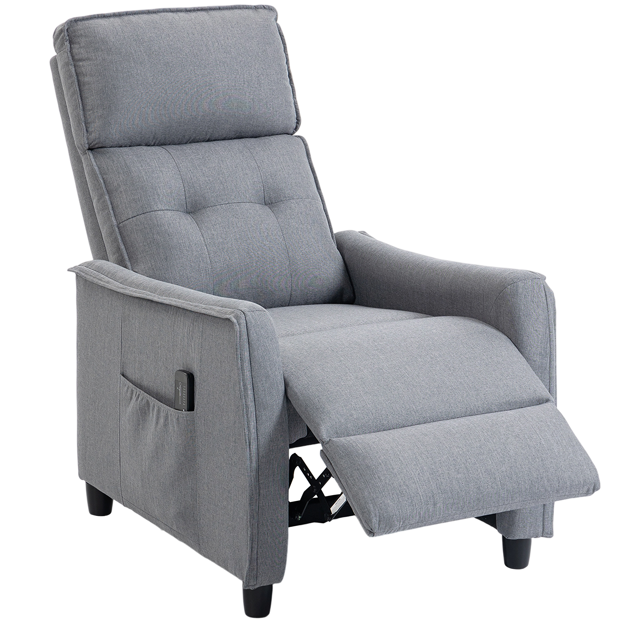 HOMCOM Fauteuil Massant Reclinable Manuel en Tissu Effet Lin avec Télécommande, Gris clair