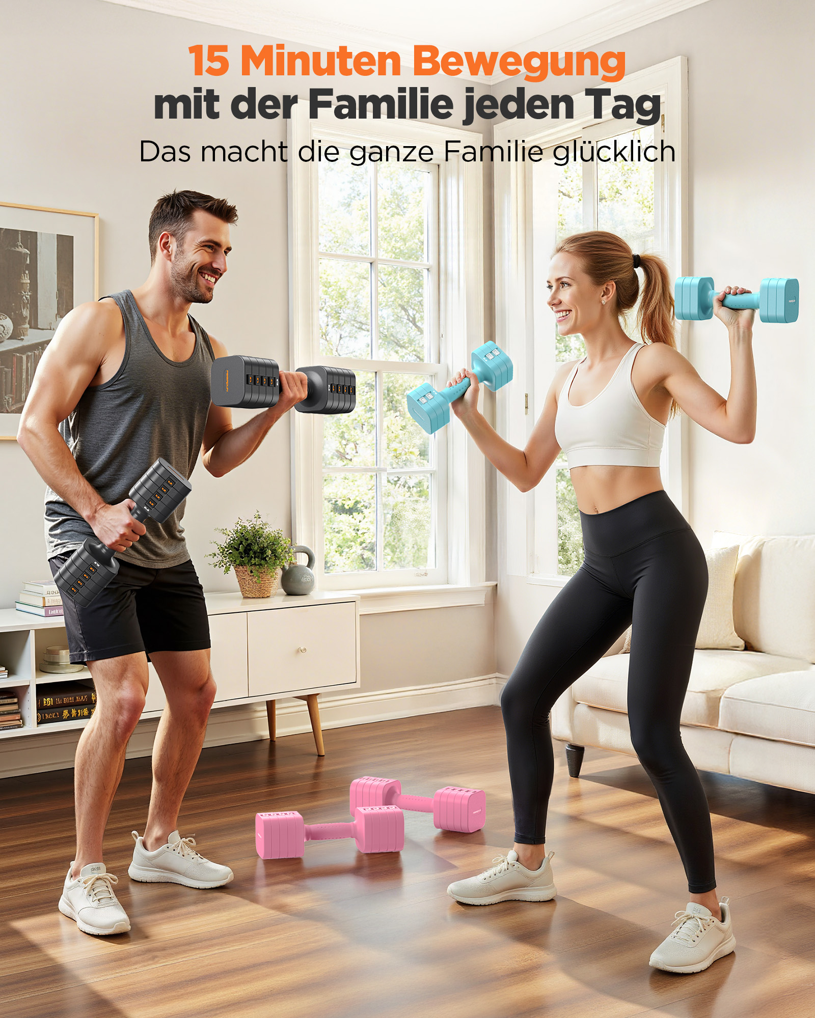 FEIERDUN 5-in-1 verstellbares Kurzhantelset (2 Stück), 9 kg Hanteln für Damen und Herren, 1s-einstellbares, besonders stabiles Kurzhantelset für das Heim-Fitnessstudio und den Außenbereich