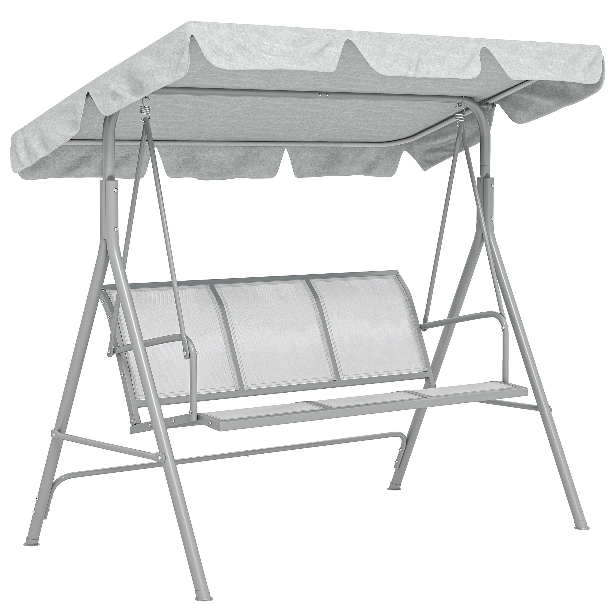 Balansoar de grădină 3 locuri Hollywoodschaukel cu acoperiș din metal gri+argintiu 170 x 110 x 153 cm | Aosom Romania