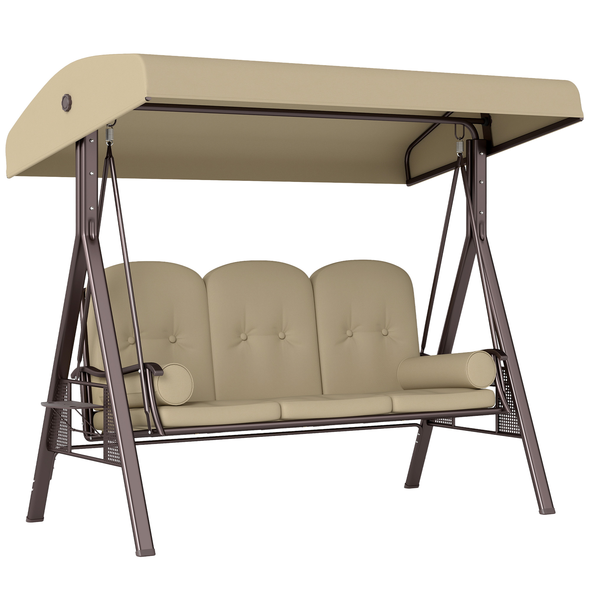 Outsunny 3-Seater Garden Swing Chair with Adjustable Sunshade Canopy, Comfortable Weatherproof Outdoor Patio Seating, Brown   Aosom UK