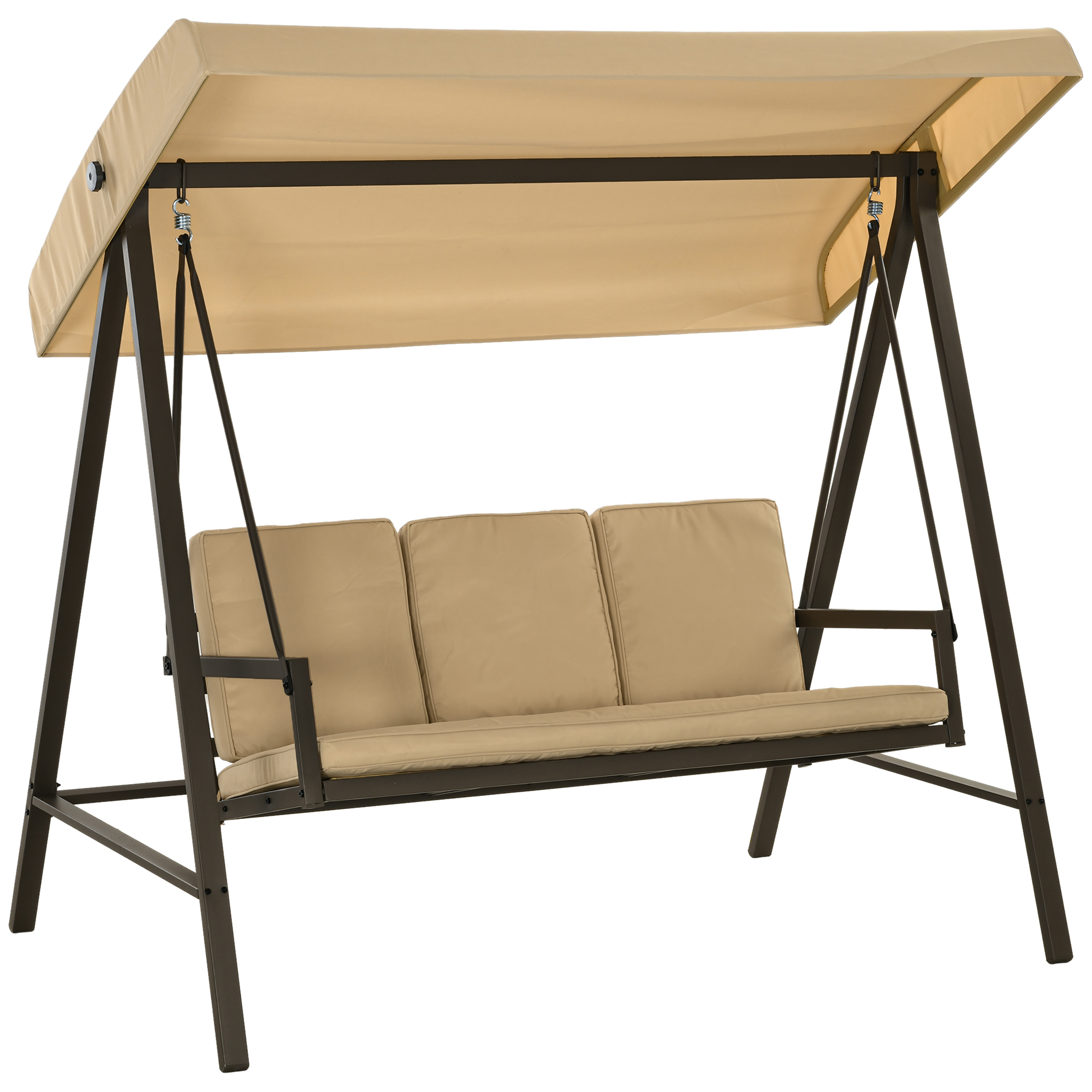Outsunny 3-Sitzer Hollywoodschaukel, mit verstellbarem Sonnendach, Abnehmbare Kissen, 200 x 125 x 175 cm, Beige für Garten, Beige + Braun Aosom.de
