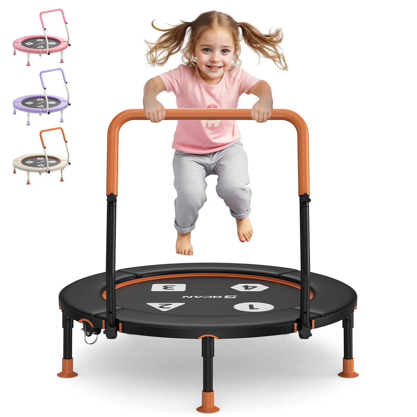 BCAN 91 cm Kleinkind-Trampolin, ASTM-zertifiziert, faltbar für 1-6 J., verstellbarer Griff, Sicherheitspolster, klappbare Beine, für Innen/Garten, Geschenk für Jungen & Mädchen