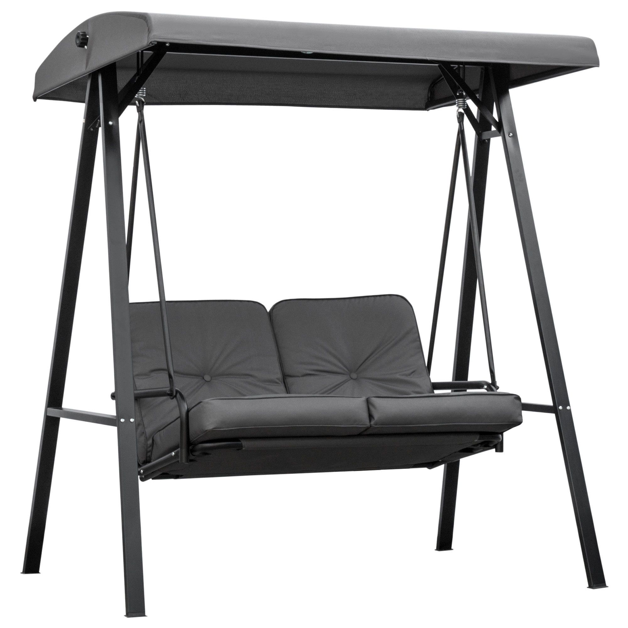 Outsunny Balansoar de Grădină 2 Locuri cu Acoperiș Reglabil și Perne 144x117x173 cm Gri Închis | Aosom Romania