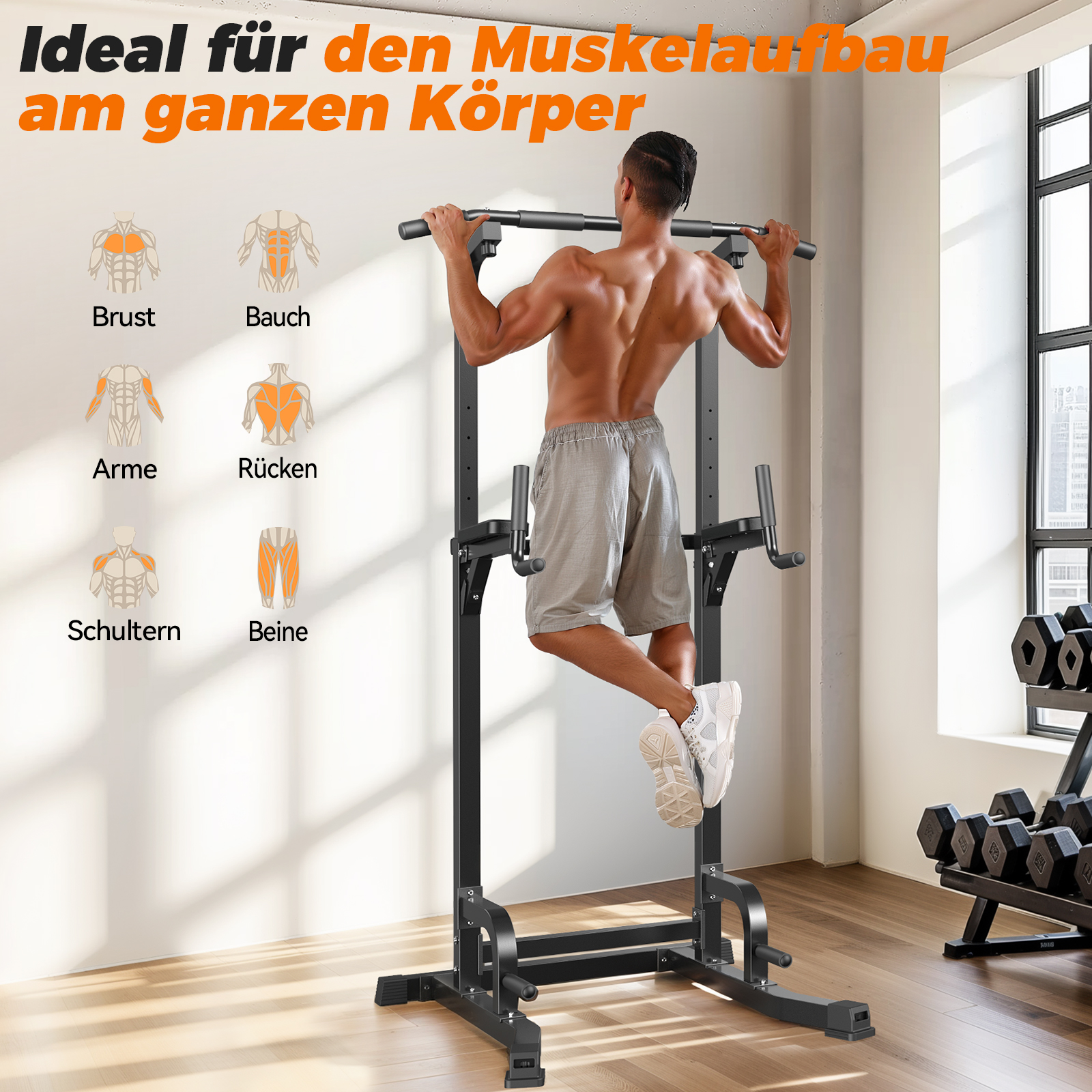Sportsroyals Power Tower, Dip-Station, Klimmzugstange für das Krafttrainingsgerät im Heim-Fitnessstudio, 204 kg
