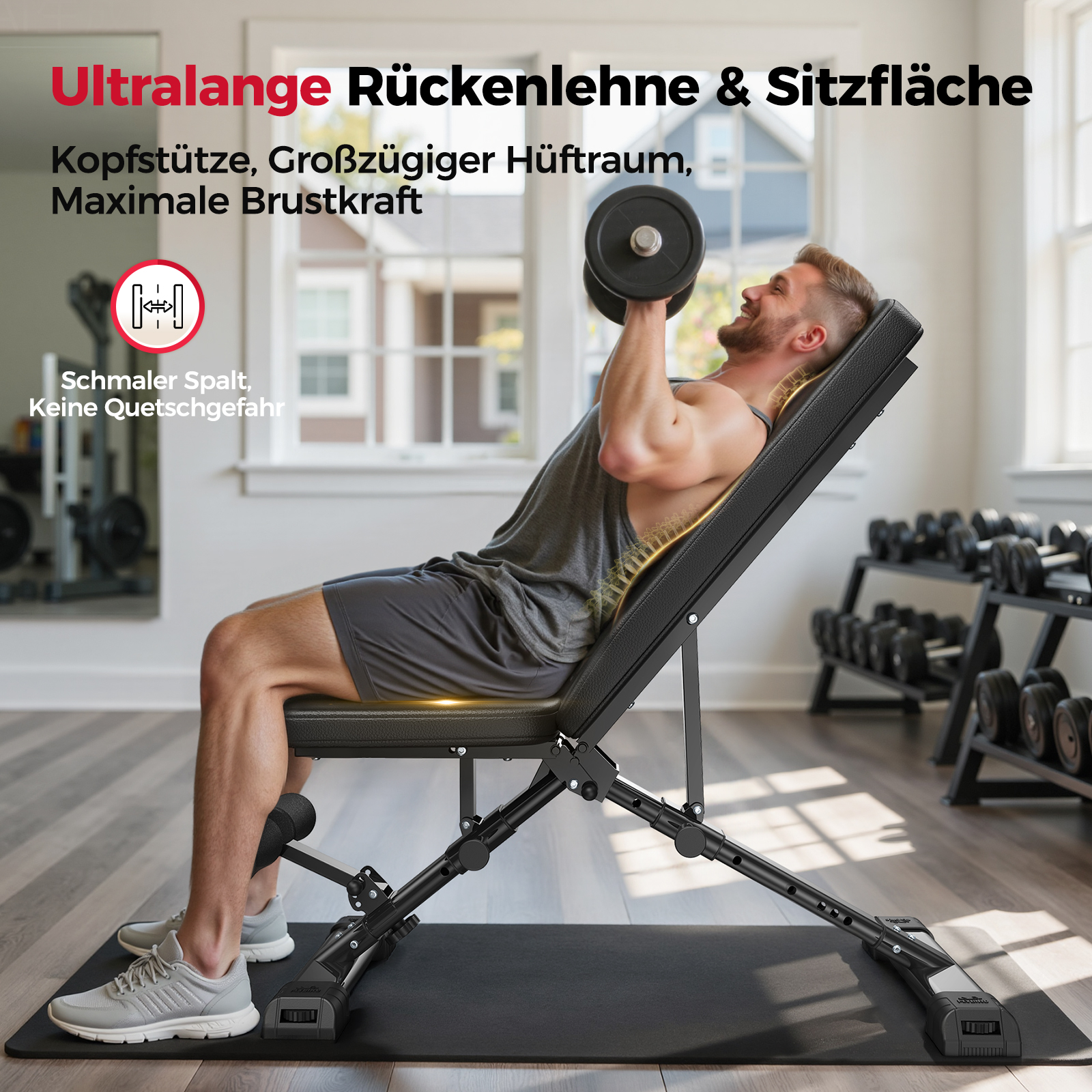 FLYBIRD Multifunktionale Hantelbank, verstellbare Profi-Trainingsbank mit 363 kg Traglast für Heimfitness, Schnellverstellung, platzsparend klappbar, ASTM-zertifiziert, 90% vormontiert