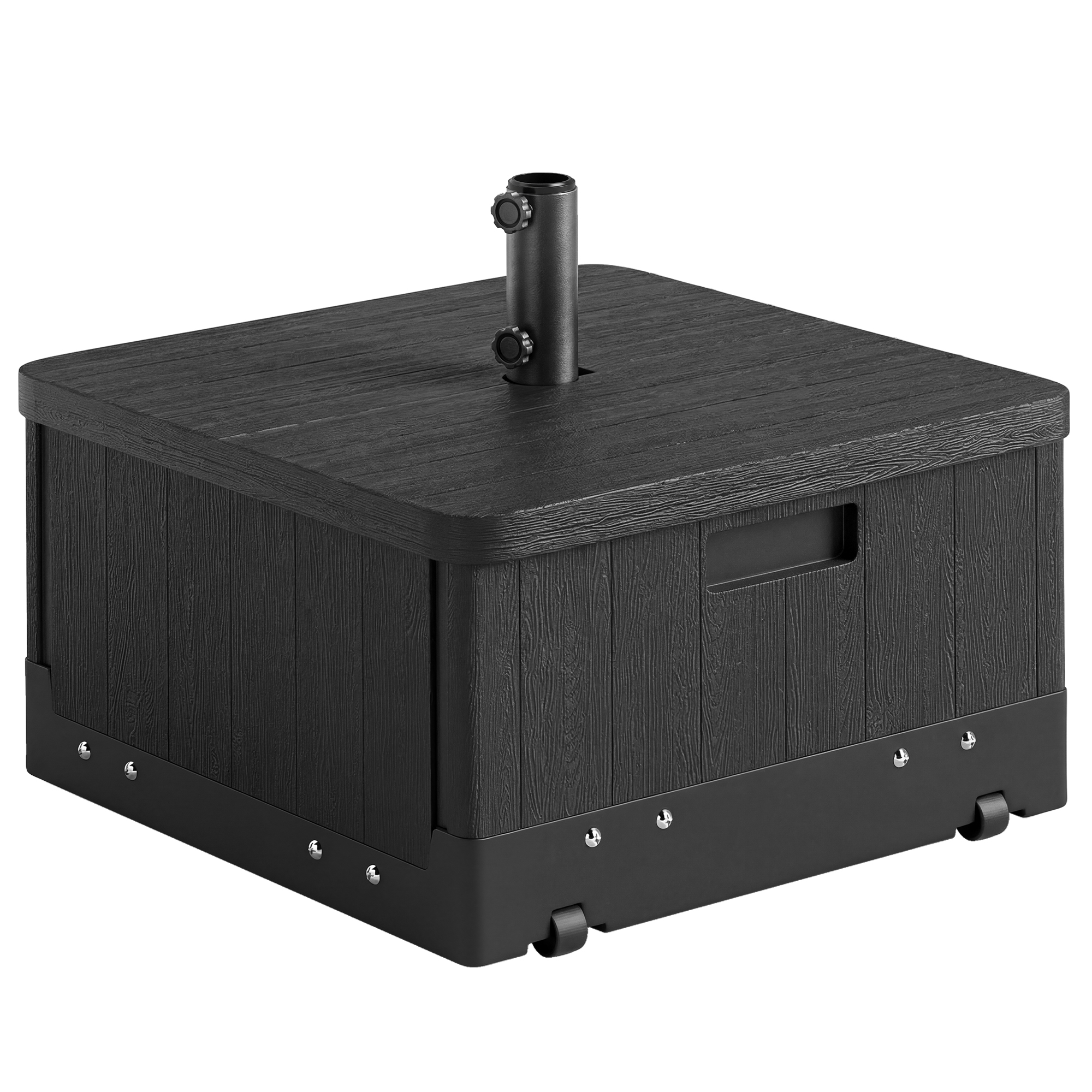 Outsunny Bază pentru Umbrelă 3-în-1 Exterior, Măsuță de Cafea, Jardinieră cu Orificiu de Scurgere, Capacitate 80 kg, Suport Umplut cu Roți și Mânere pentru Terasă și Piscină, Negru | Aosom Romania