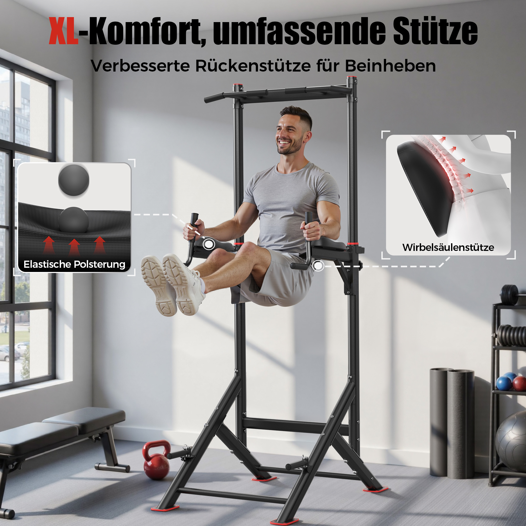 Sportsroyals Power Tower, Dip-Station, Klimmzugstange für das Krafttrainingsgerät im Heim-Fitnessstudio, 204 kg