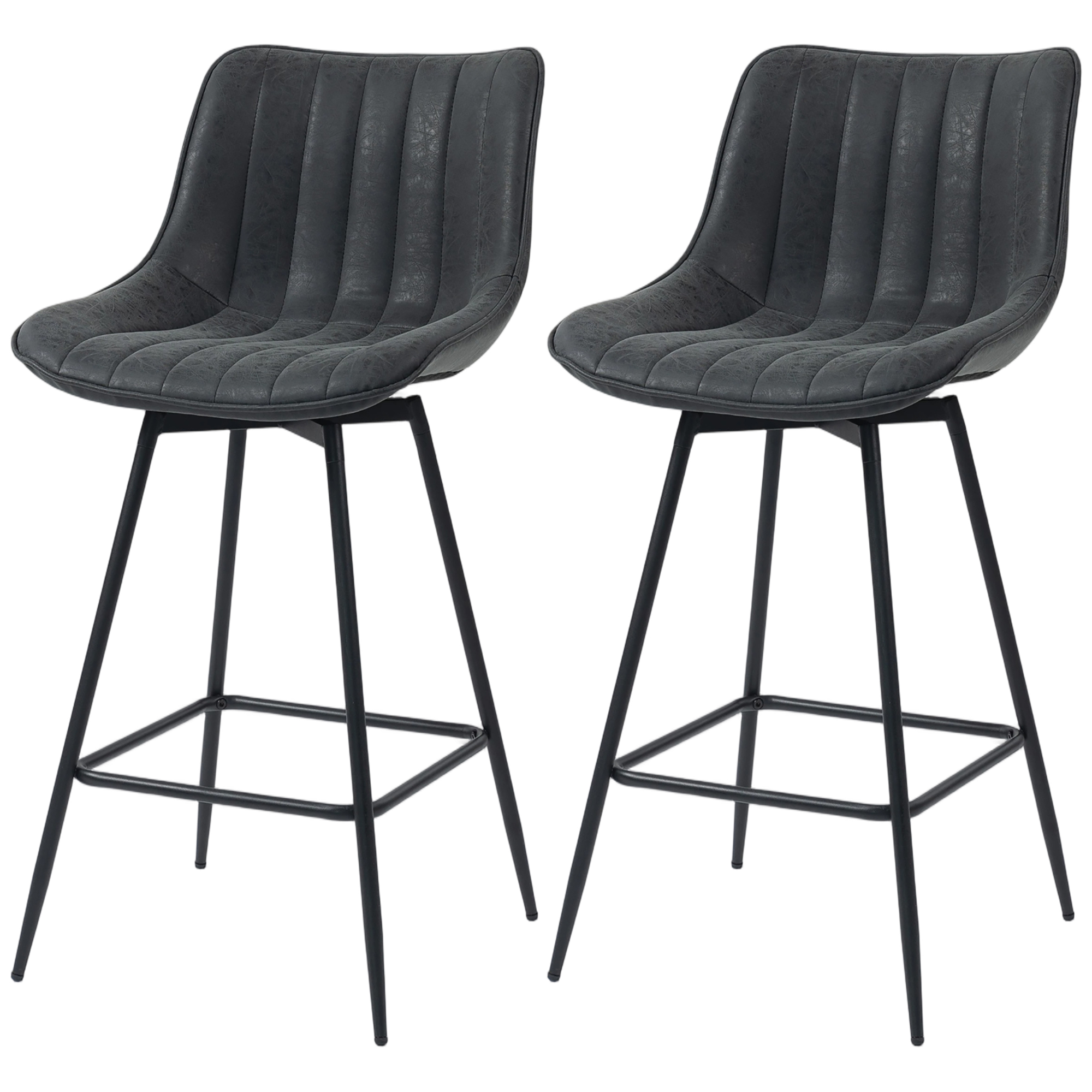 HOMCOM Lot de 2 tabourets de bar, 68 cm, pivotants, avec dossier pour îlot de cuisine, salle à manger, Noir