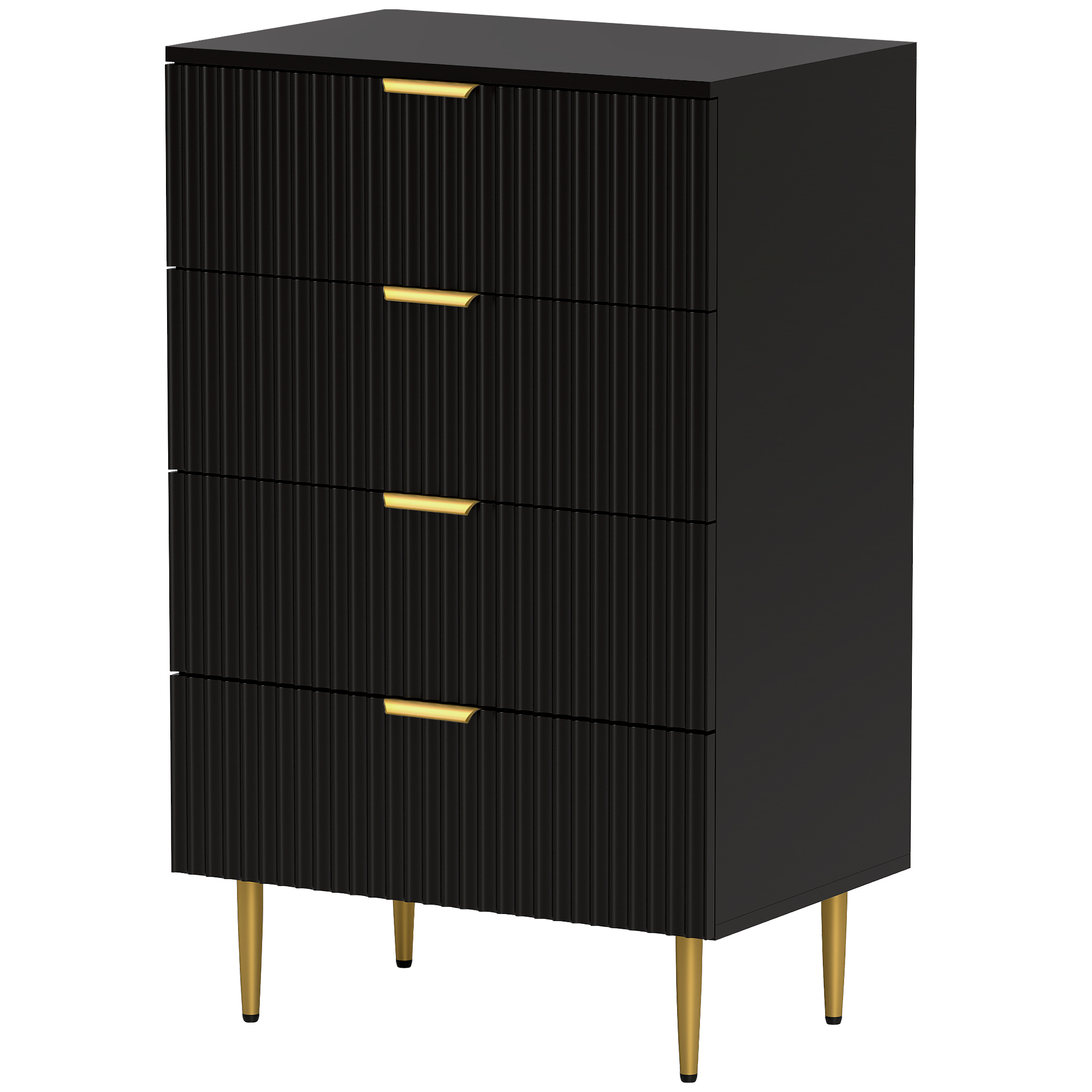 HOMCOM Commode 4 tiroirs commode chambre meuble de rangement moderne avec poignées et pieds dorés, dim. 60 x 40 x 96 cm, noir