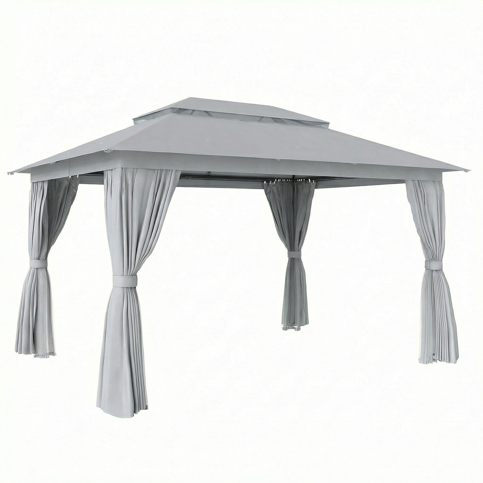 Outsunny 3 x 4 m Outdoor Garden Gazebo with Netting and Curtains, UPF50+ Patio Gazebo Permanent Pavilion Canopy, Dark Grey