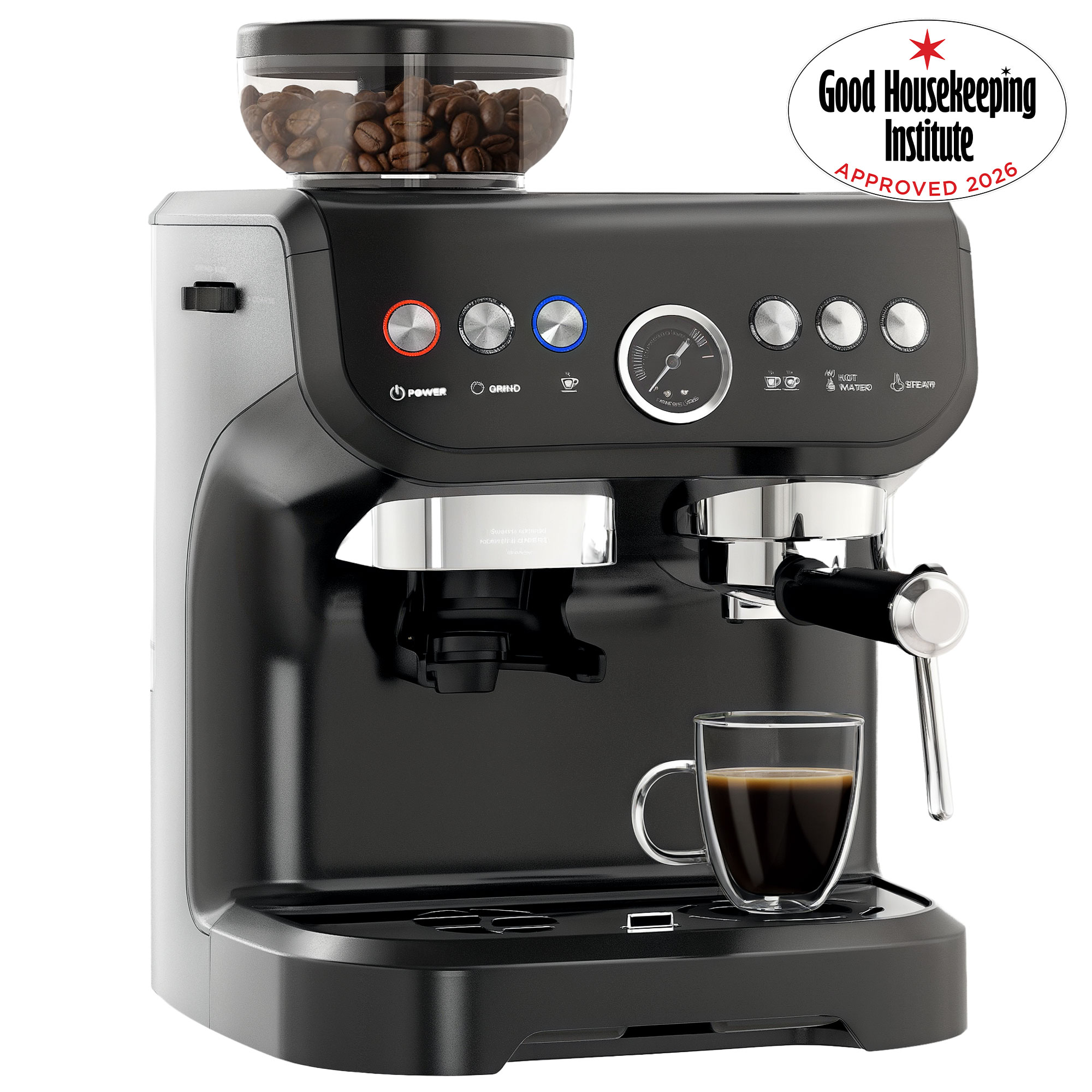HOMCOM 15 Bar Coffee Machine, with Adjustable Grind, Steamer and Accessories