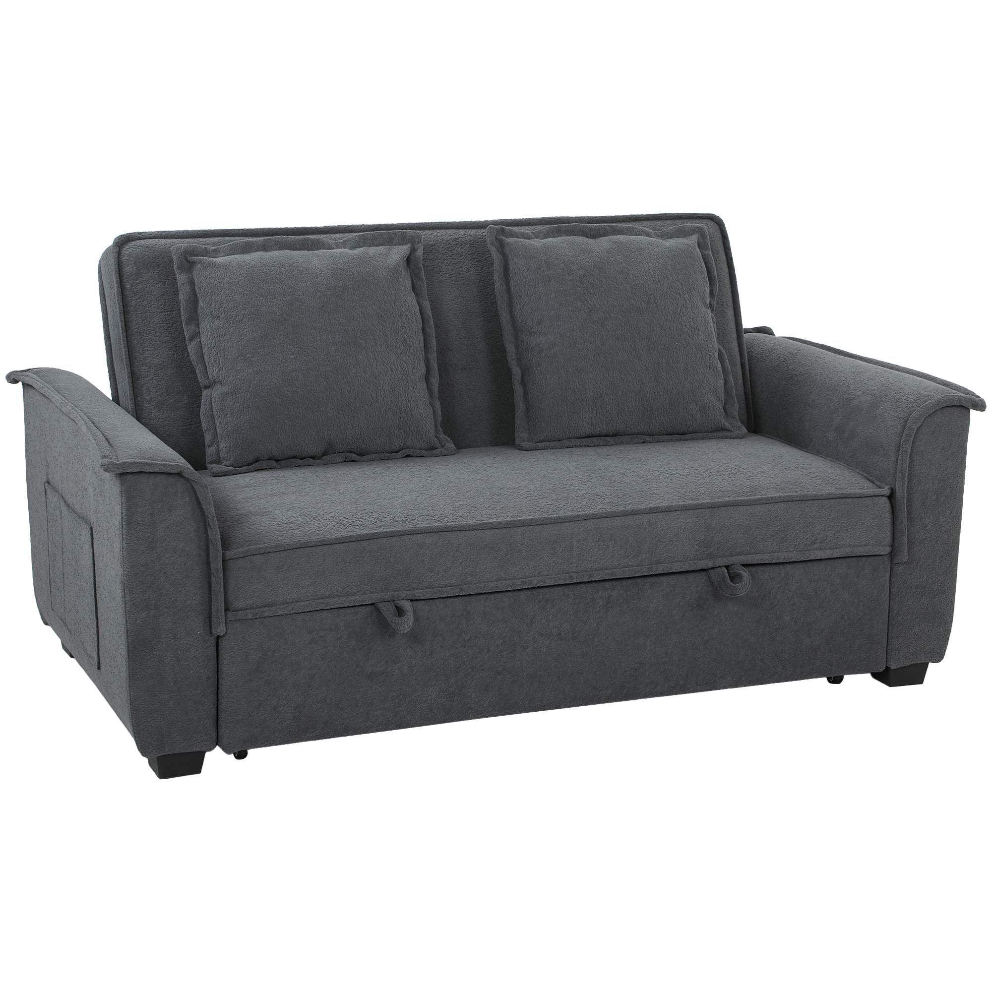 HOMCOM Canapé convertible 2 places, canapé-lit clic-clac en chenille, dossier réglable, 2 coussins, poche latérale, gris