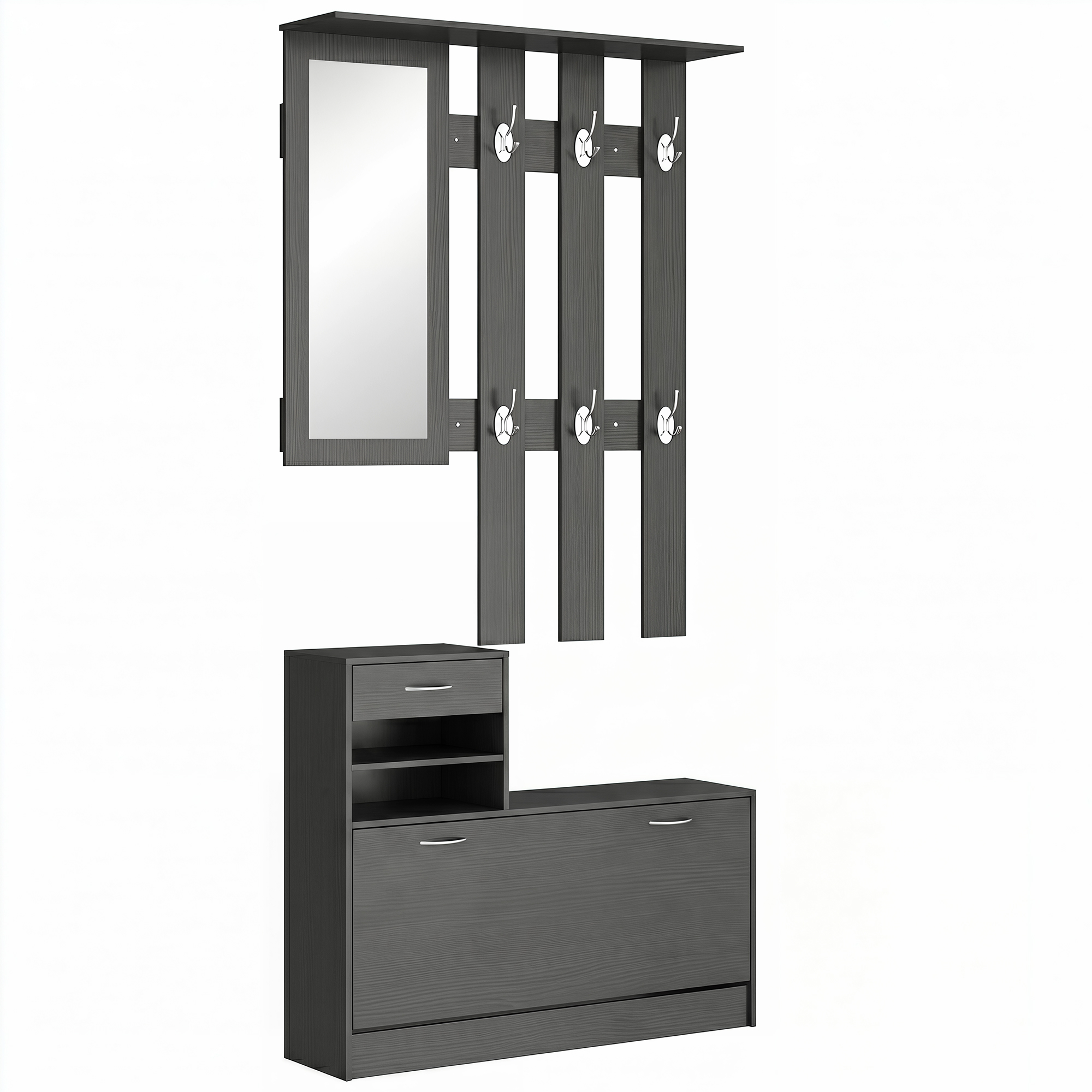 HOMCOM Ensemble de Meubles d'Entrée Vestiaire 3 en 1 Multifonction Meuble ChaussuresMiroir et Panneau Porte-Manteau Noir HOMCOM Ensemble de Meubles d'Entrée Vestiaire 3 en 1 Multifonction Meuble ChaussuresMiroir et Panneau Porte-Manteau Noir