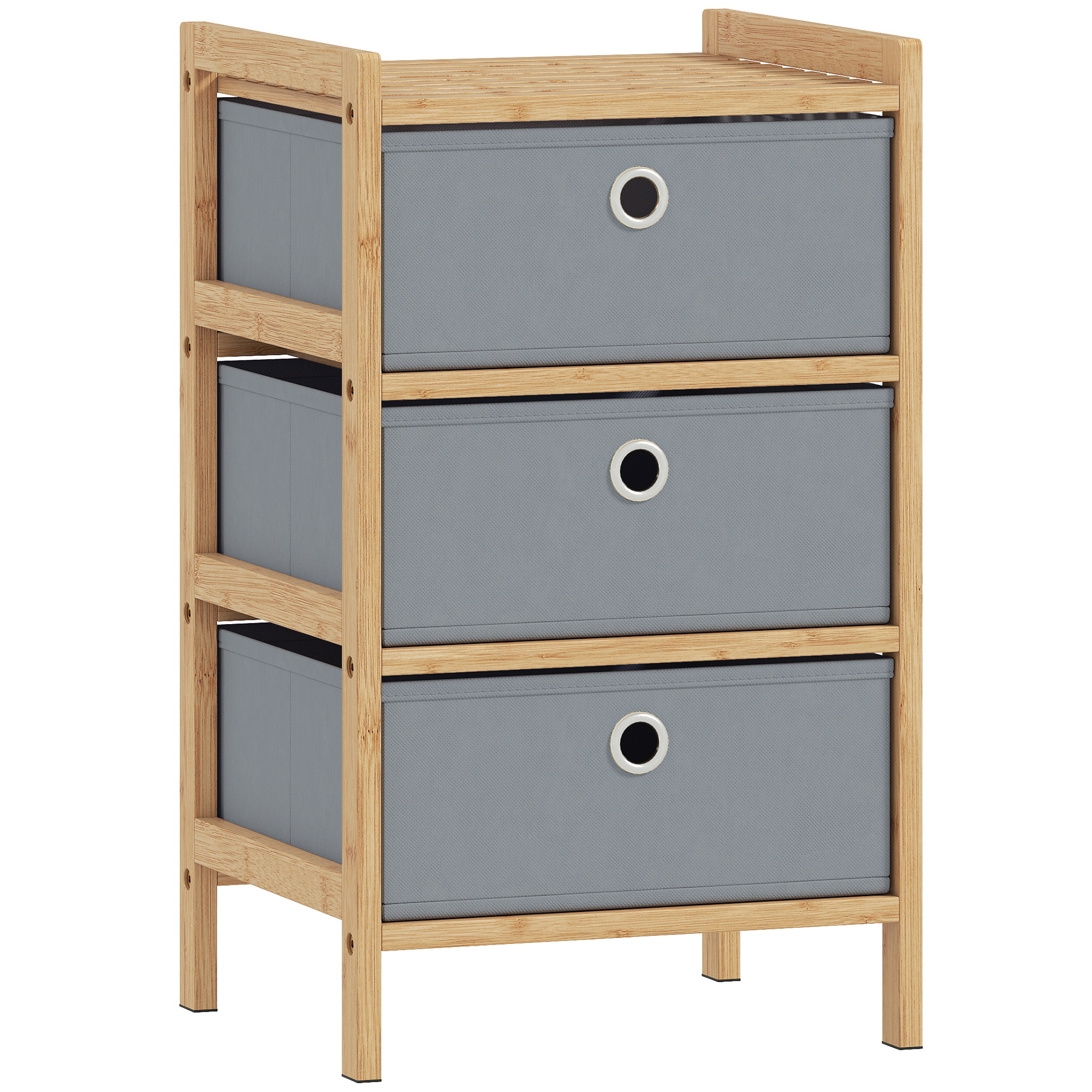 Homcom Light Grey Chest Of Drawers, 3 Fabric Drawers Narrow Dresser With Bamboo Frame,