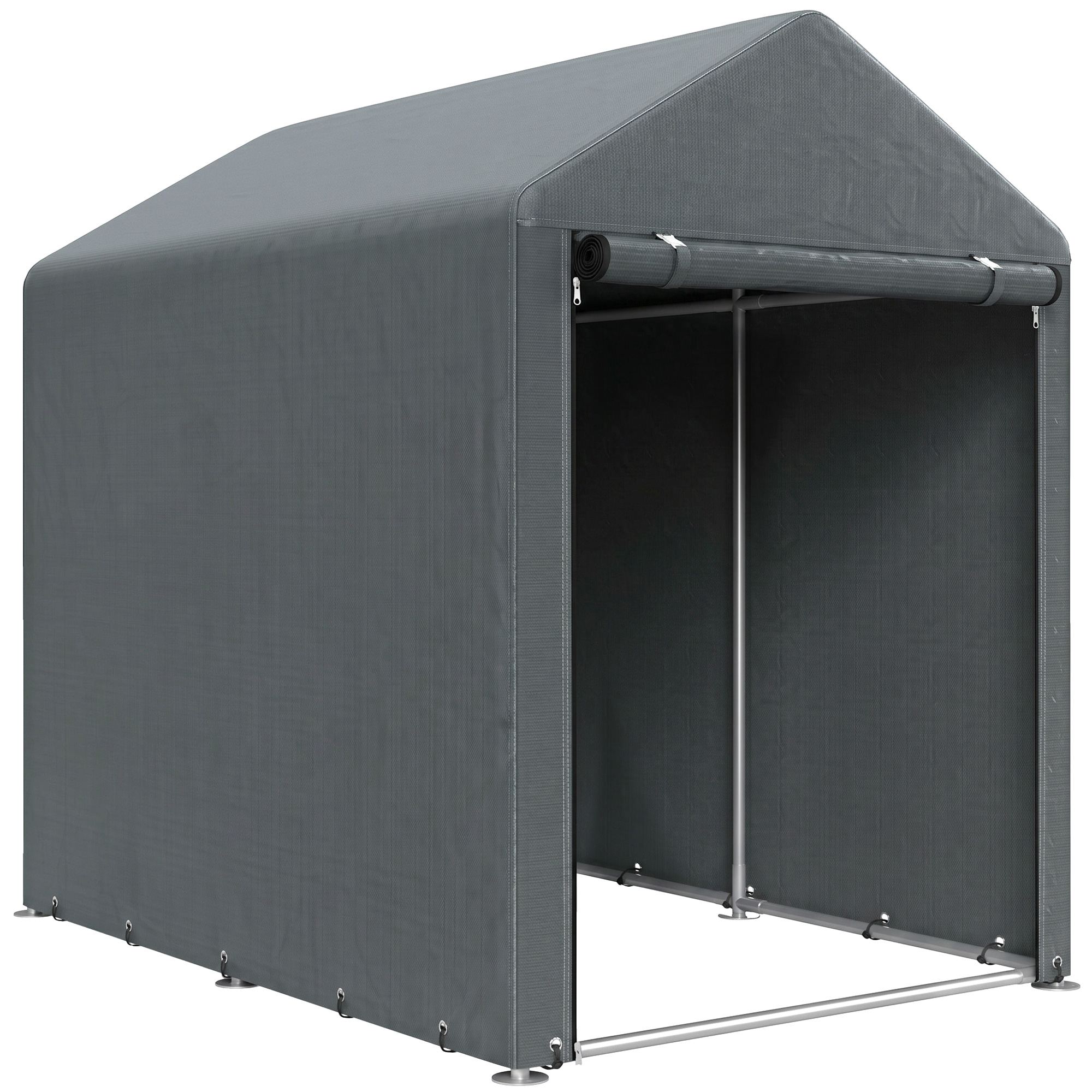 Outsunny Magazie pentru Scule cu Protecție UV și Intrare cu Fermoar, Cort de Garaj, 120x179x165 cm, Gri Închis | Aosom Romania