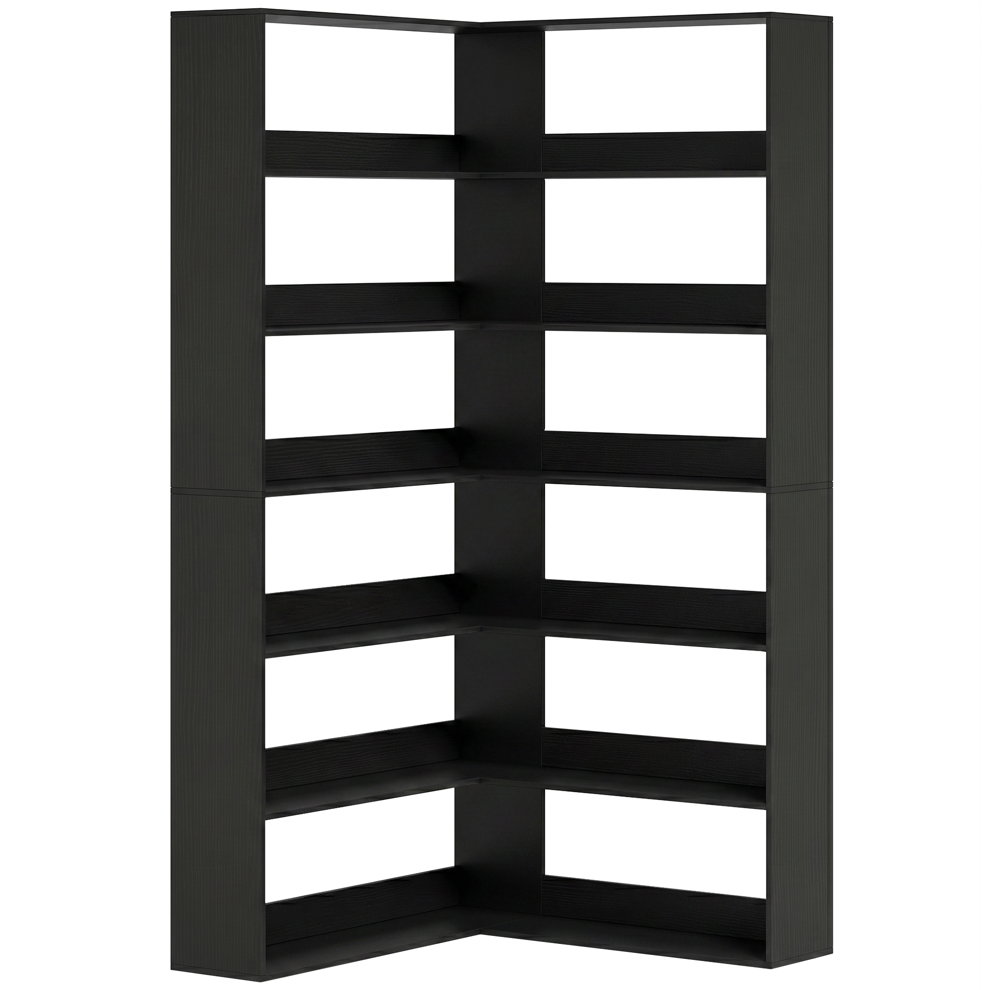 HOMCOM 7 Tiers Bookshelf, L-Shaped Corner Bookcase with Anti-Slip Rear Guard, Black Wood Effect