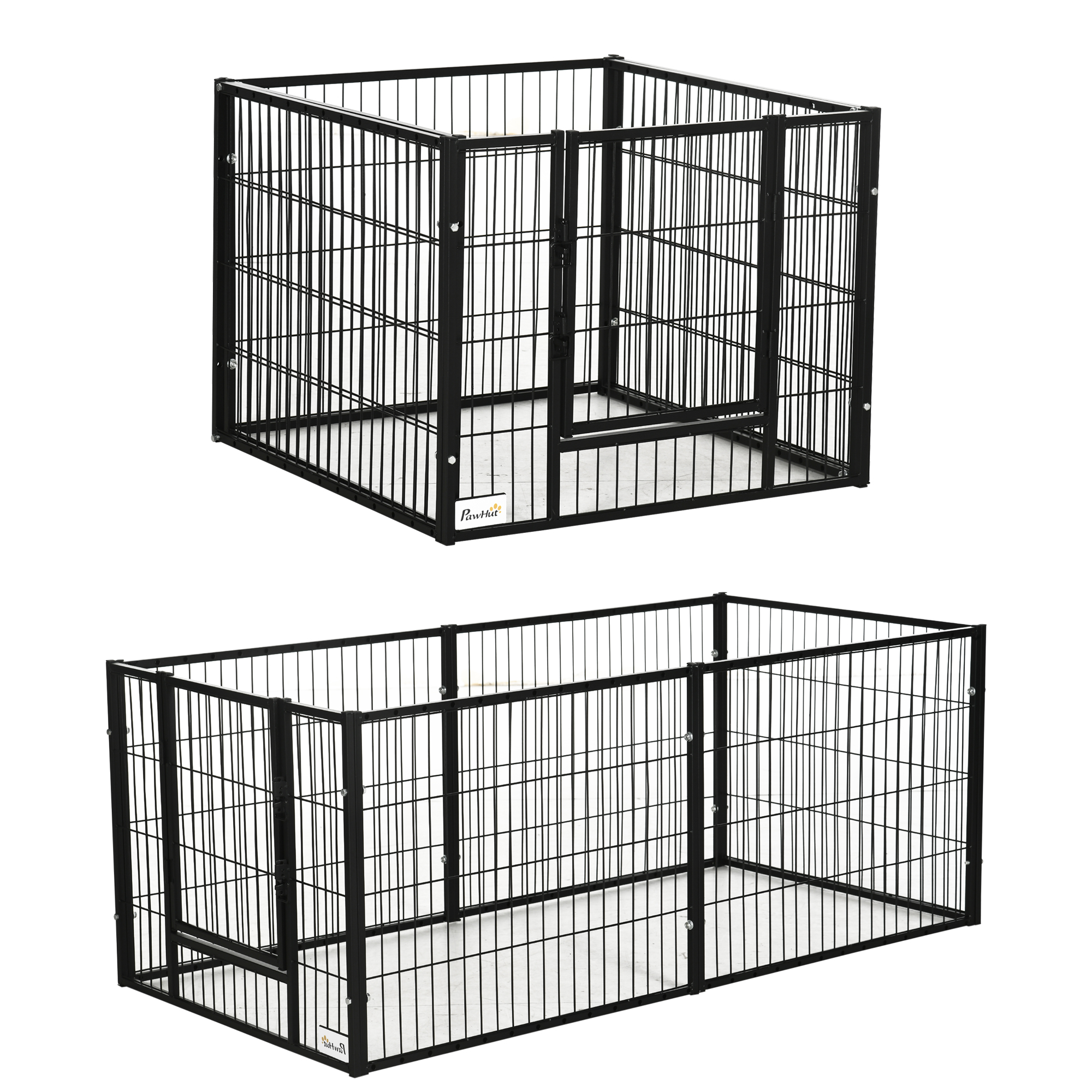 PawHut Tarc de Joacă pentru Animale, 6 Panouri din Oțel, Lungime Ajustabilă 82,5-150x61cm, Ideal pentru Interior/Exterior, Negru | Aosom Romania
