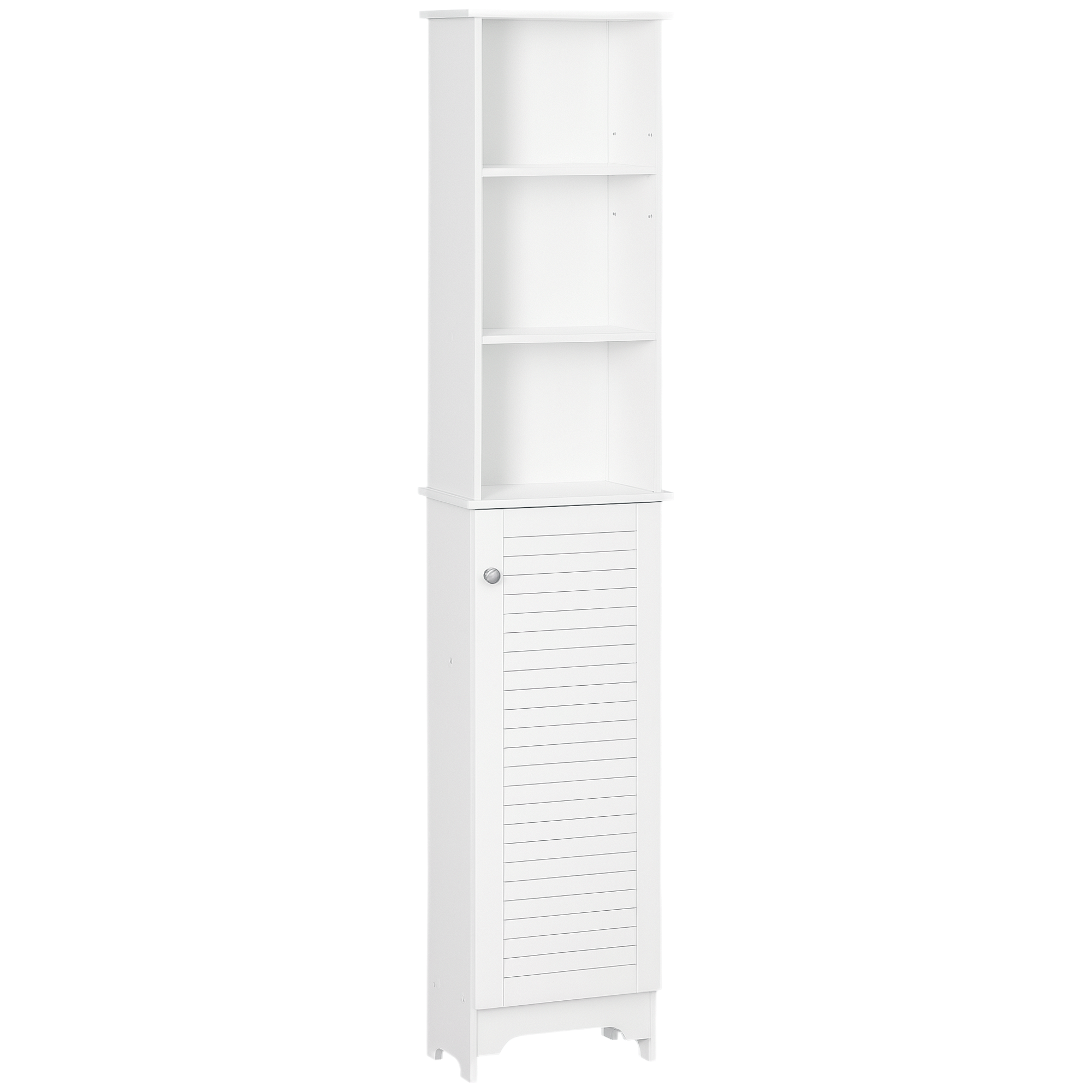HOMCOM Armario Alto de Baño con Estantes Abiertos y Balda Interior Mueble Auxiliar de Almacenaje 34x20x165 cm Blanco | Aosom España
