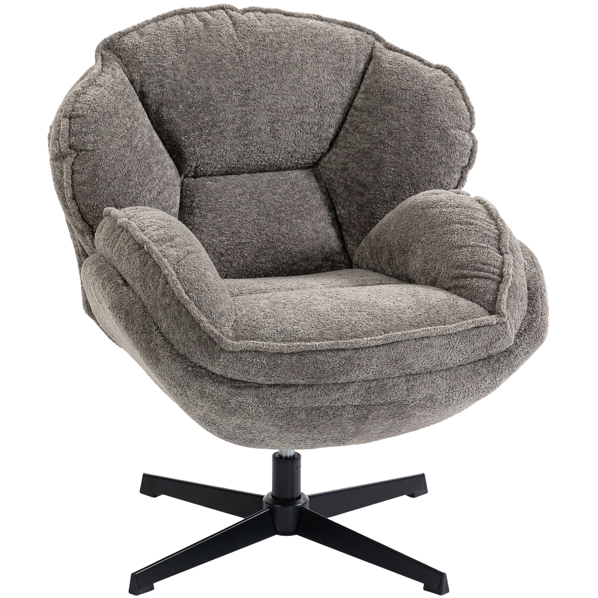 HOMCOM Ohrensessel Drehbarer Loungesessel Geplosterter Sessel mit Samtoptik, Metallbeine, Bequemer Relaxsessel für Wohnzimmer, Schlafzimmer, Grau Aosom