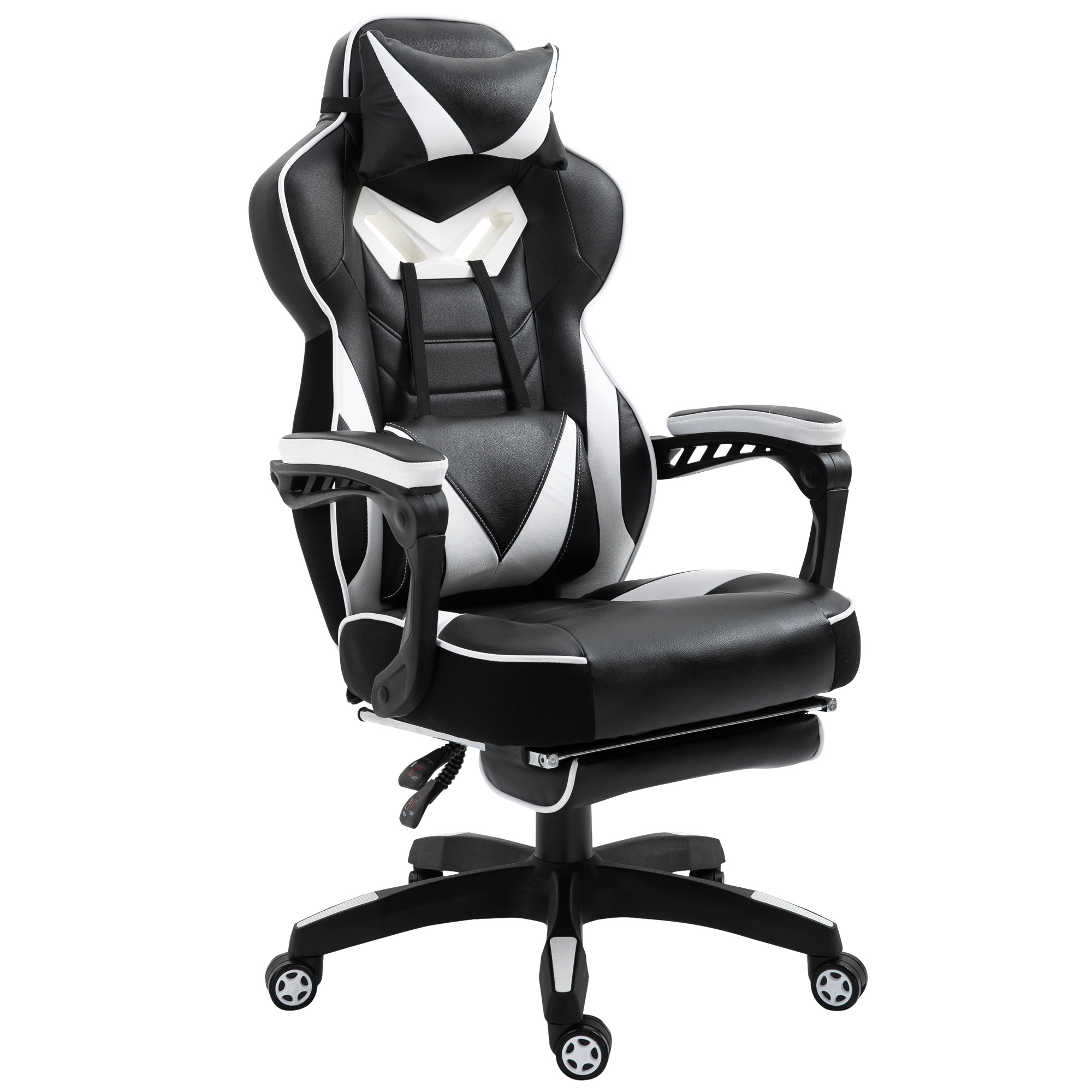 Vinsetto Silla Gaming Regulable de Oficina Ergonómica Negro y Blanco 65x70x118,5-128,5 cm Esponja Cuero de PU Metal | Aosom España