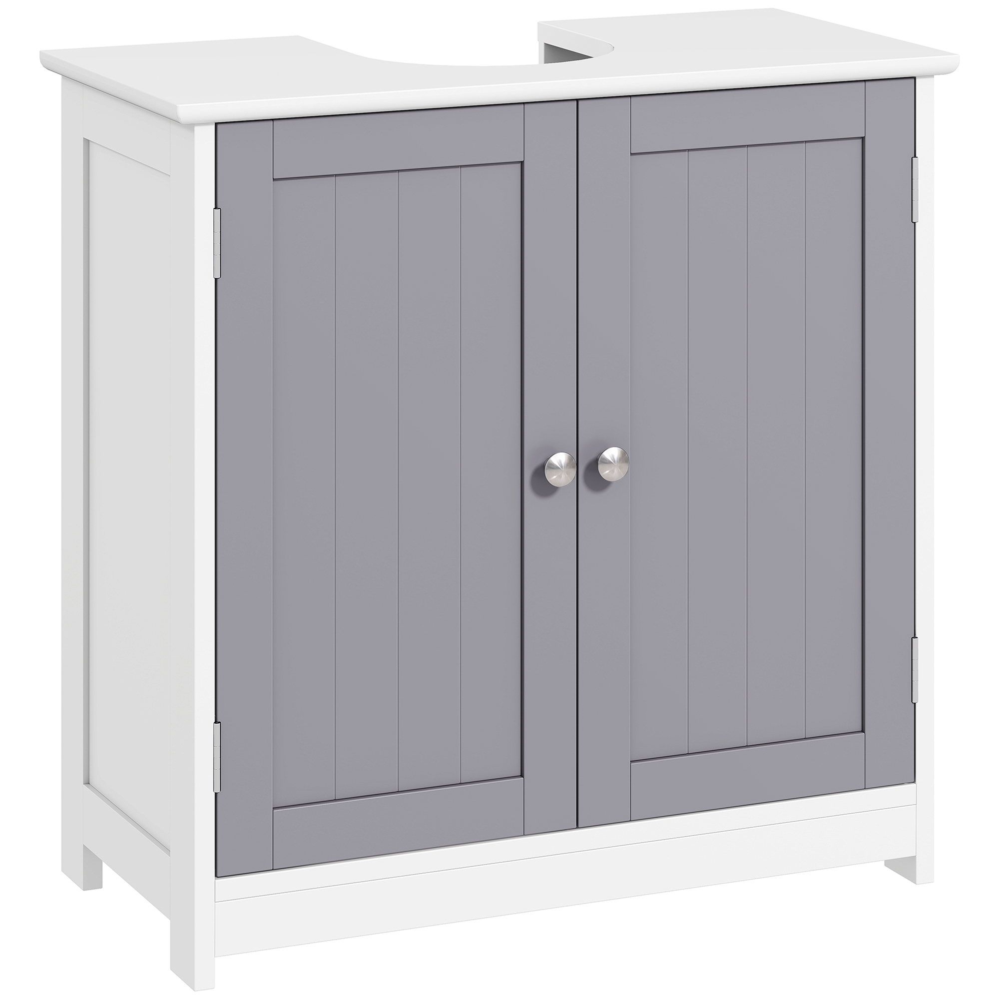 kleankin Waschbeckenunterschrank Badezimmerschrank Waschtischunterschrank mit 2 Türen Regal verstellbar MDF Weiß+Grau 60 x 30 x 60 cm Aosom