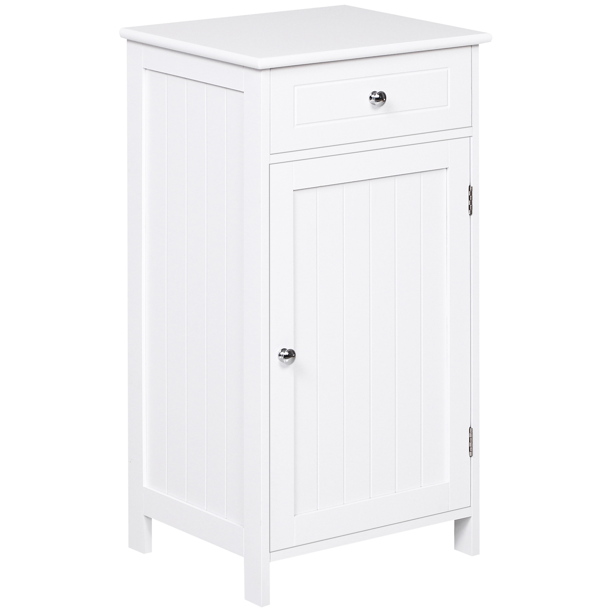 kleankin Armario de Baño con 1 Cajón 1 Puerta y Estante Ajustable Interior Mueble de Almacenaje para Salón Cocina 43x34x77 cm Blanco | Aosom España