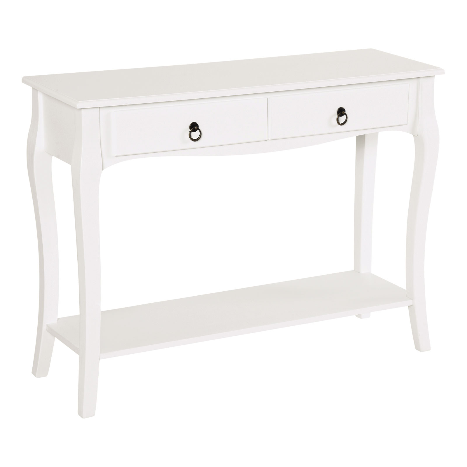 HOMCOM Mesa Consola Aparador Salón Mueble Recibidor con Cajones y Estante Diseño Elegante 100x33x75cm Madera Color Blanco Brillo | Aosom España