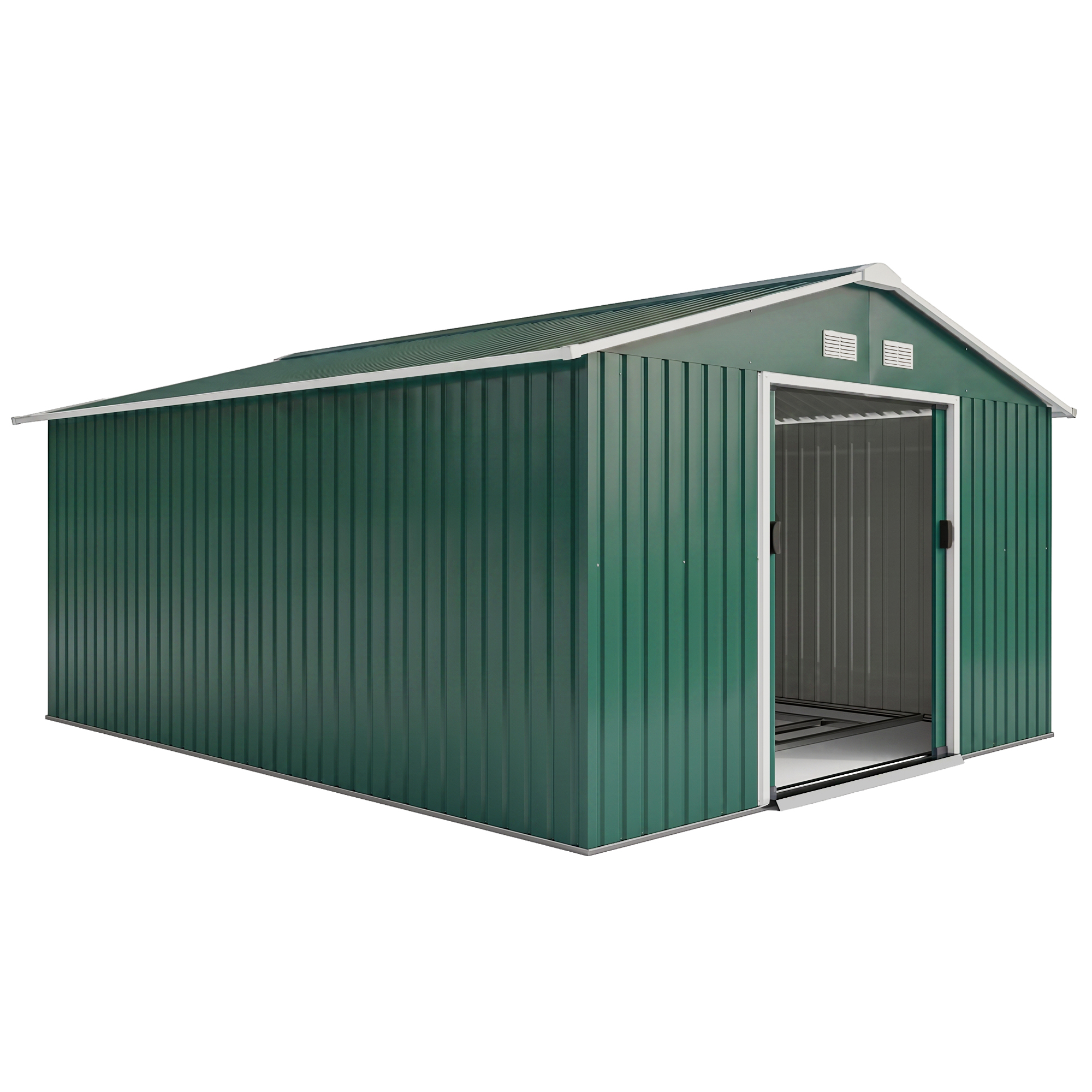 Outsunny Berging, weerbestendig tuinhuis voor tuingereedschap, met ventilatieramen, schuifdeuren, staal, Donkergroen