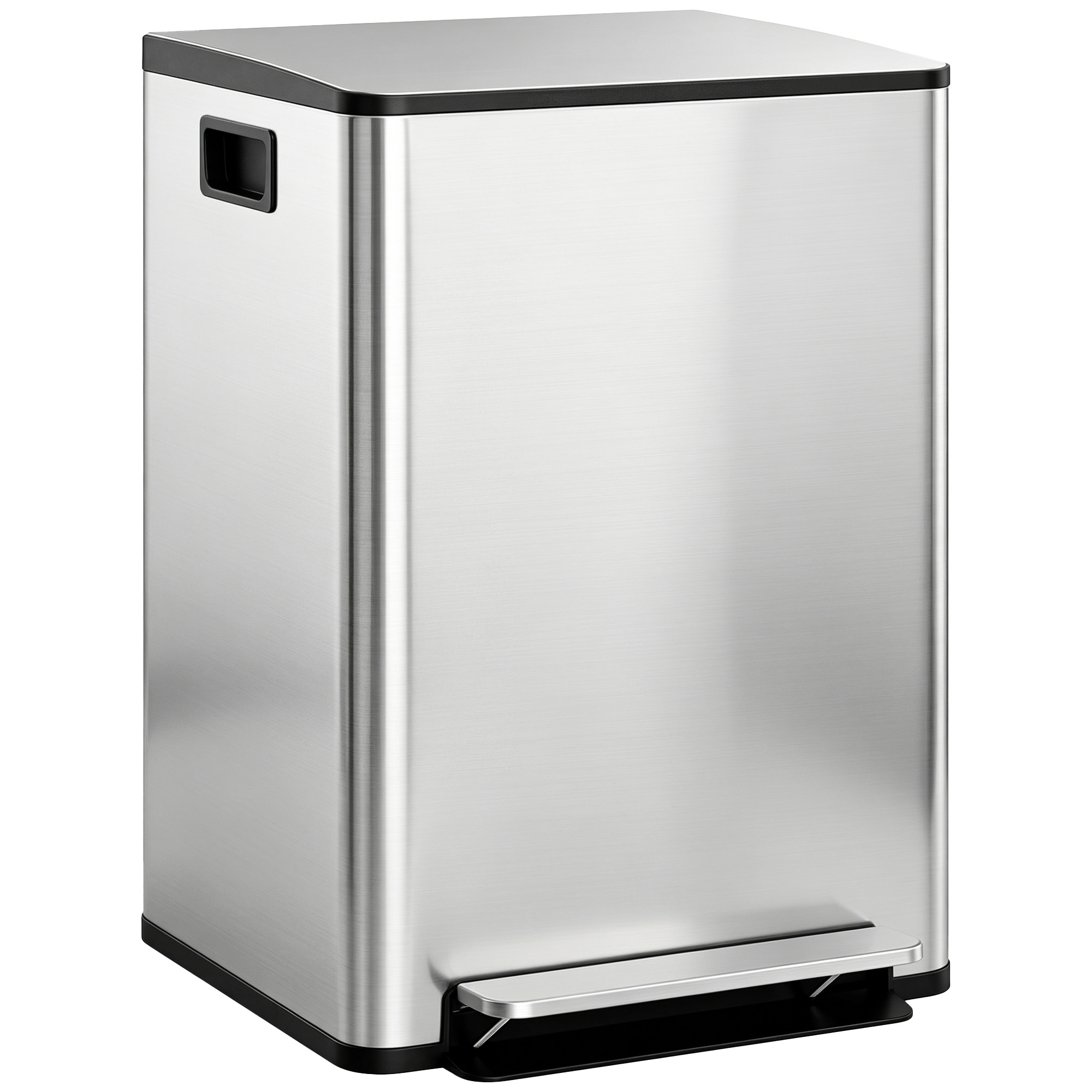 HOMCOM Prullenbak met 2x30L vakken, Soft-Close deksel, vingerafdrukbestendig, roestvrij staal, zilver