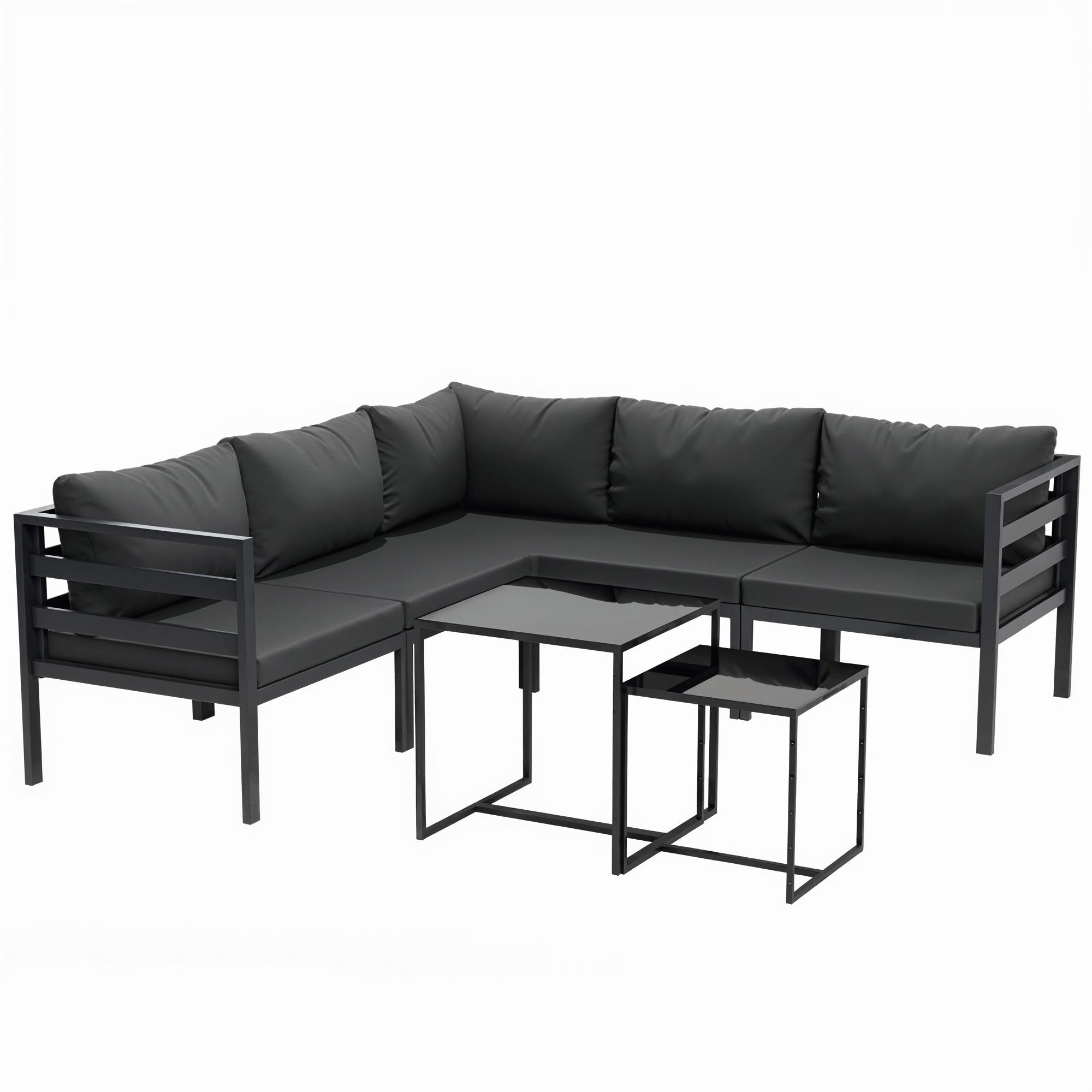 Outsunny Set de Mobilier de Gradina din 7 Piese cu Canapea de Colt Masa de Cafea Set de Mobilier Sectional Gri | Aosom Romania