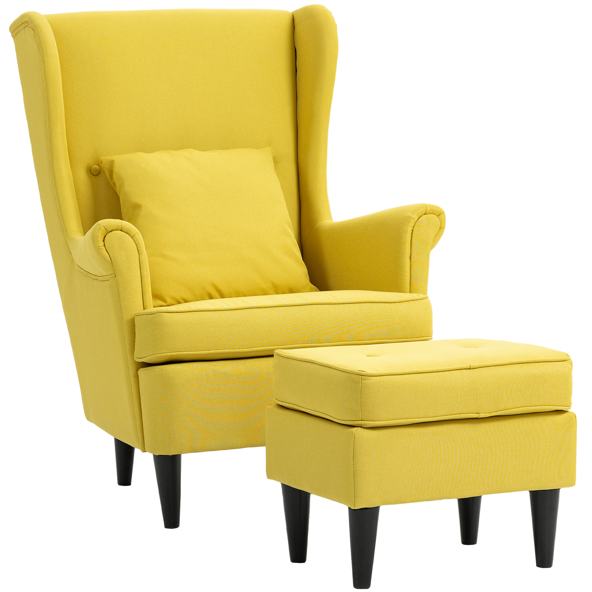 HOMCOM Ohrensessel mit Hocker Sessel mit Leinenoptik, Lendenkissen, Loungesessel Modern Relaxsessel mit Armlehne für Wohnzimmer Schlafzimmer Gelb Aosom