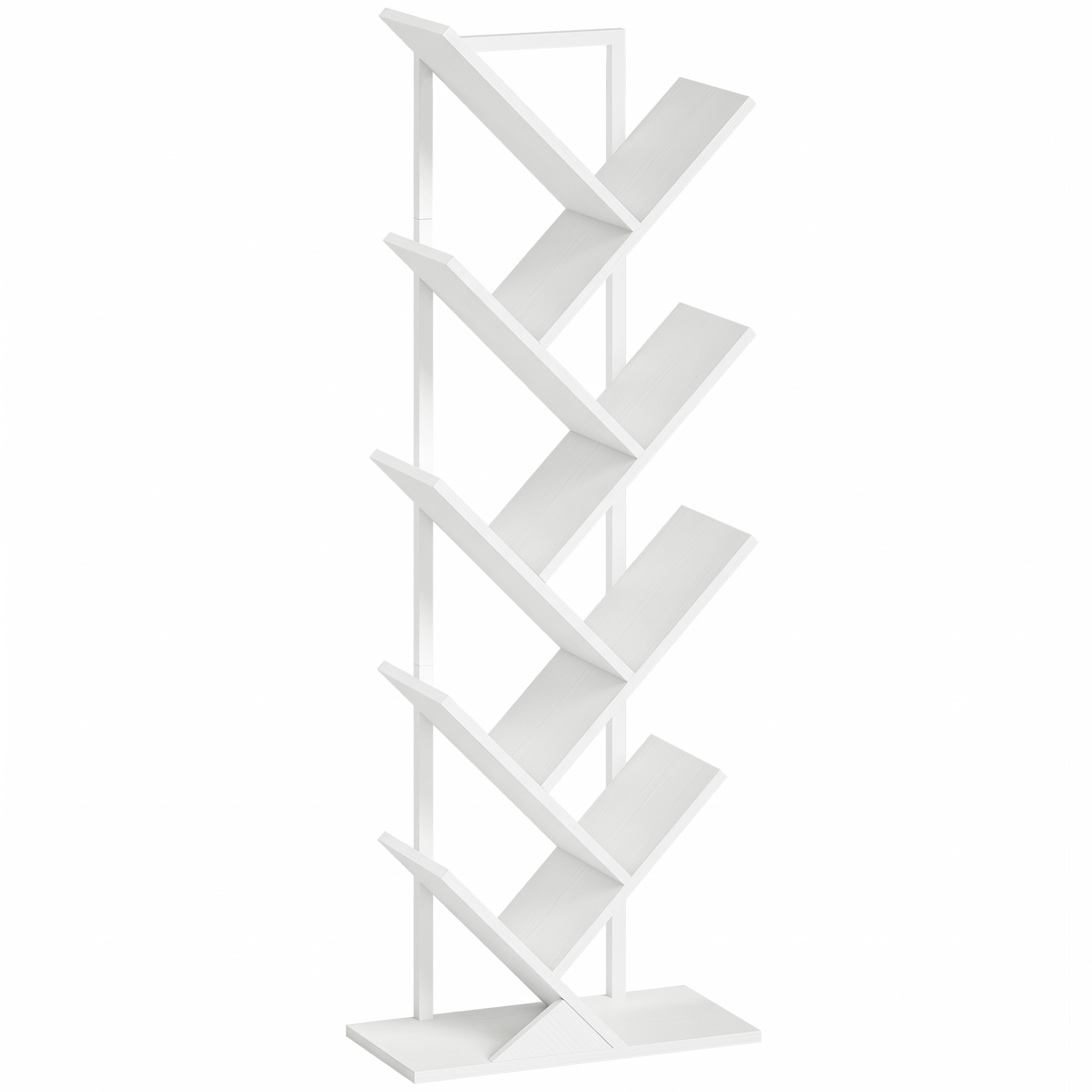 HOMCOM Estantería en forma de árbol de 9 niveles, estantería industrial independiente con marco de acero, unidad de almacenamiento para CDs, DVDs, Blanco