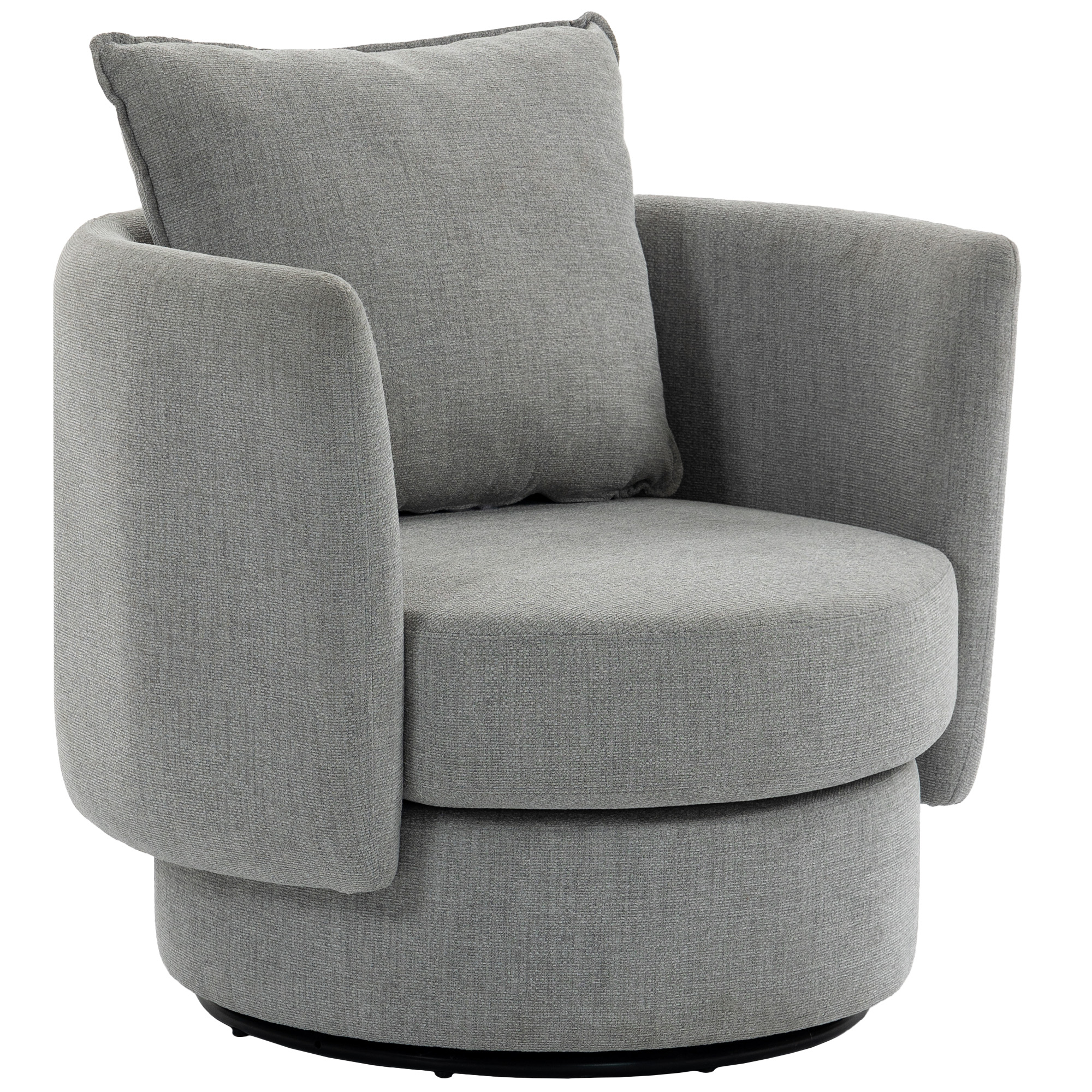 HOMCOM Fauteuil d'appoint avec base pivotante 360°, fauteuil club détente en tissu effet lin avec coussin Gris clair