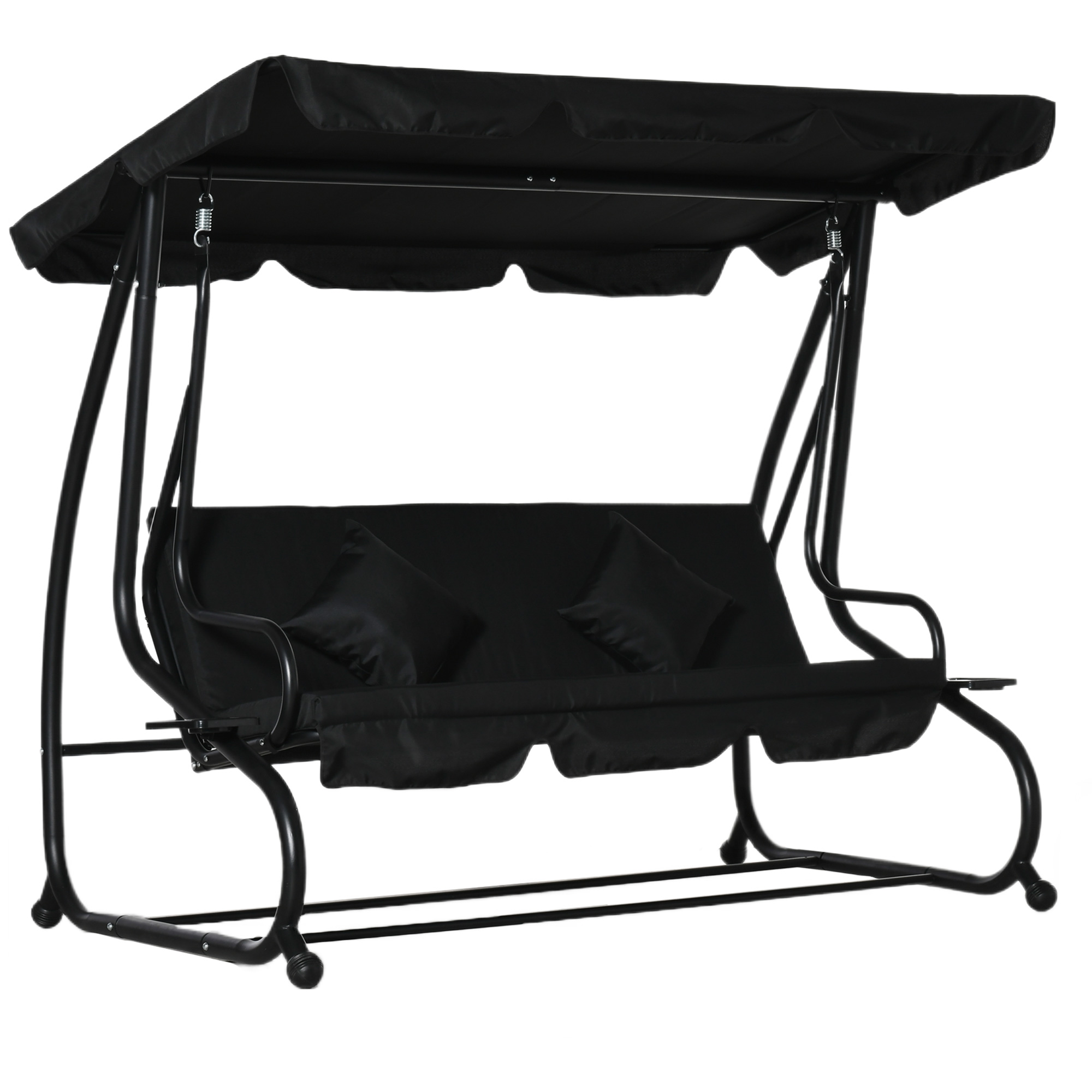 Outsunny Water Resistant Fabric 3-Seater Swing Chair w/ Cup Holder Black