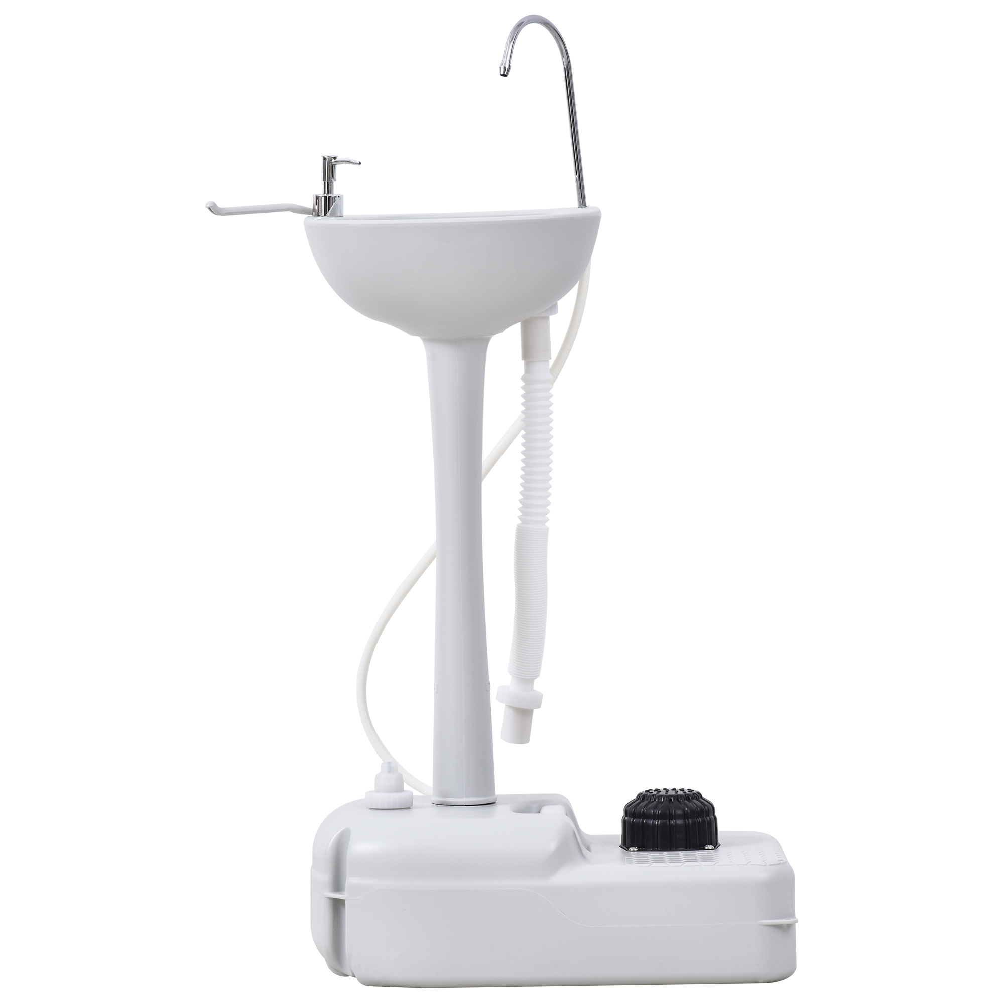 Outsunny mobiele wasbak, met wielen, Grote capaciteit 17L, met geïntegreerde zeepdispenser, flexibele waterslang, 51 x 33,5 x 103 cm, wit | Aosom.nl