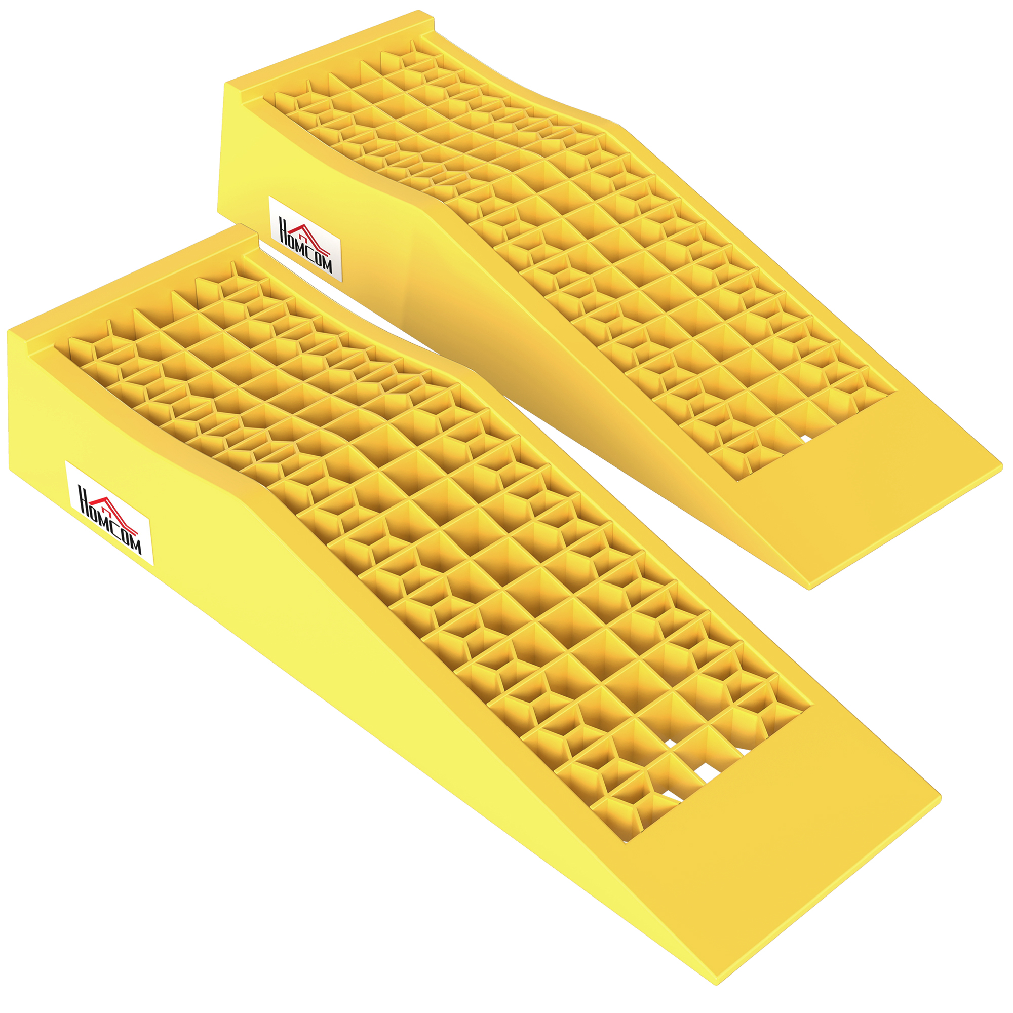 HOMCOM Set 2 Rampe de Încărcare pentru Auto din Plastic Antiderapant cu Capacitate 3tone, Galben | Aosom Romania