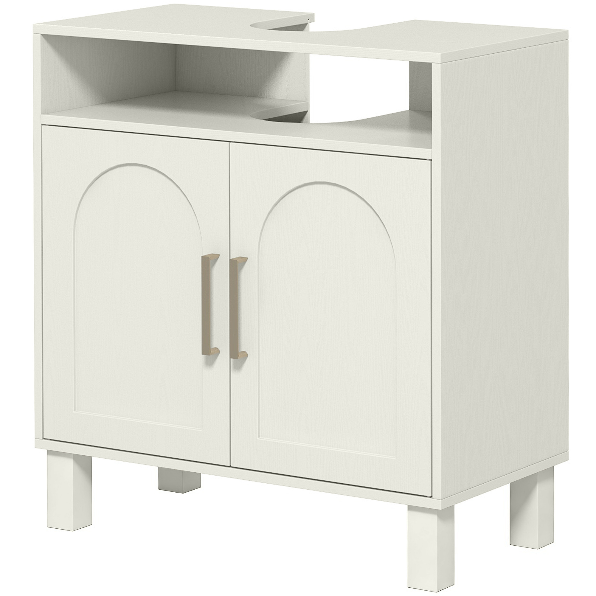 HOMCOM Meuble Sous Lavabo 2 Portes Étagère Réglable Blanc