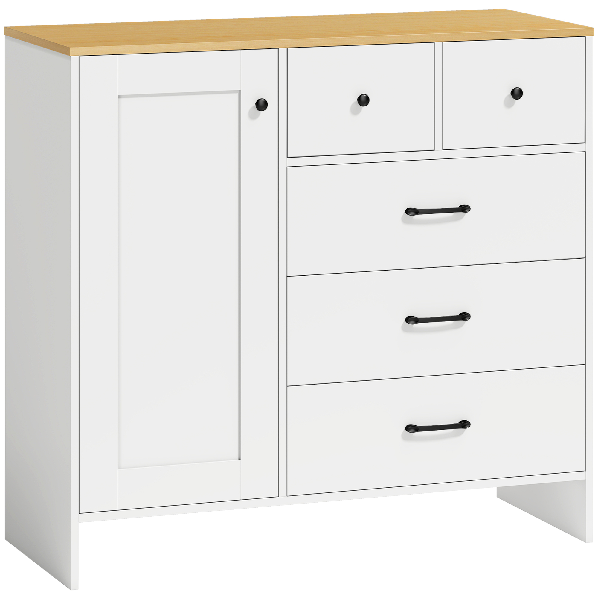 HOMCOM Aparador de cocina, mueble de almacenamiento con 5 cajones y puerta, estilo rústico, 100 x 40 x 94 cm, blanco