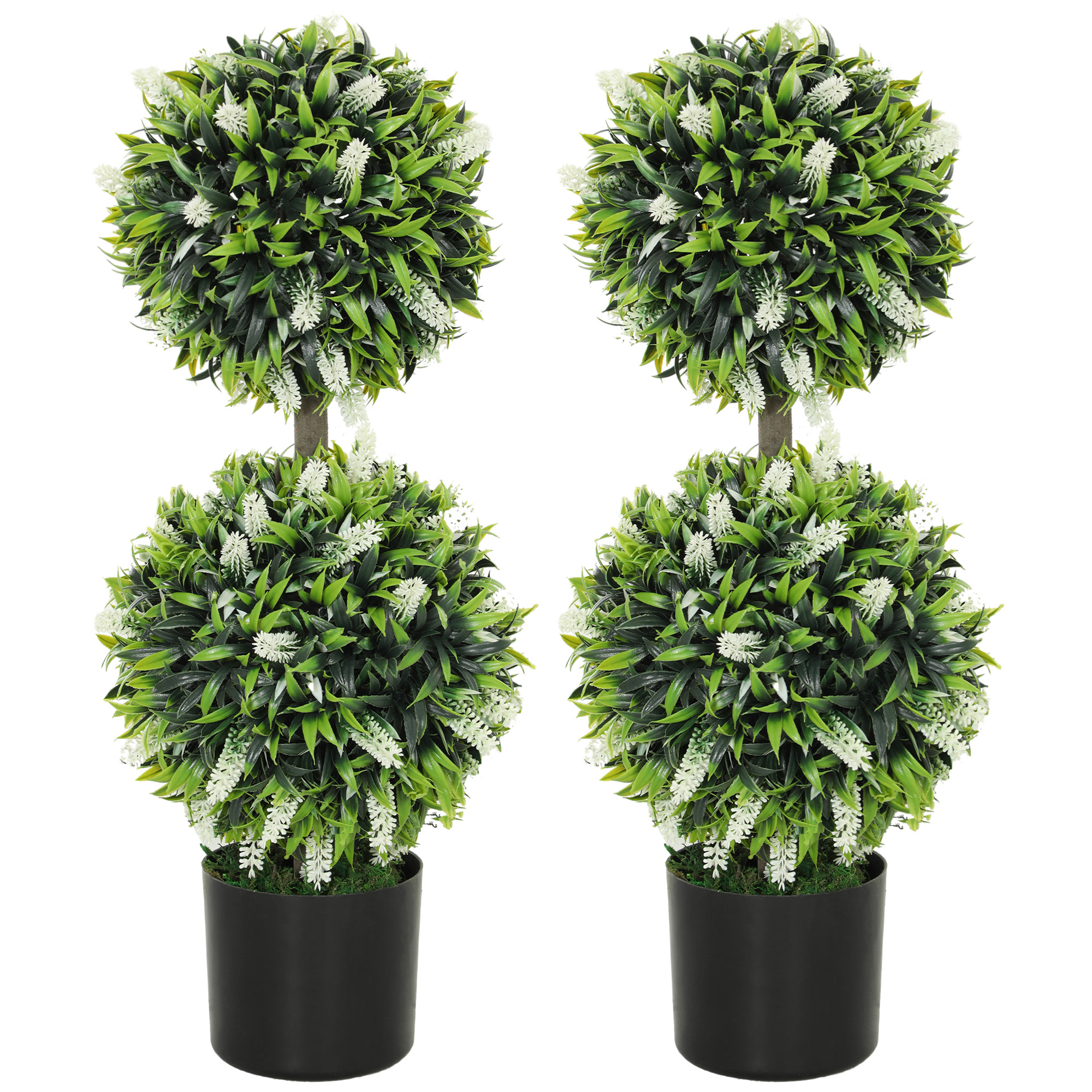 HOMCOM 2er-Set künstliche Lavendelbäume groß 70 cm Kunstpflanze, Plastik künstliche Pflanzen im Topf, UV-beständiger Kunstblumen mit 2 Kugel für Wohnzimmer Schlafzimmer Büro Garten Aosom