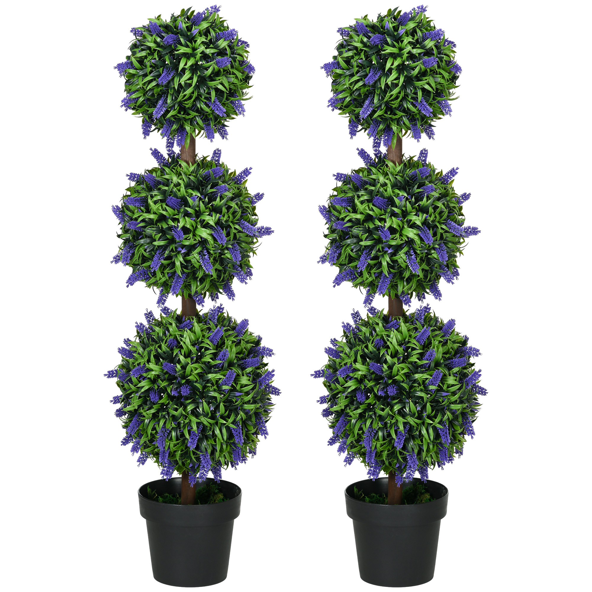 HOMCOM Artificial Lavender Flower Ball Trees, Set of 2, with Pot for Indoor Outdoor Decor, 110cm, Green.   Aosom UK