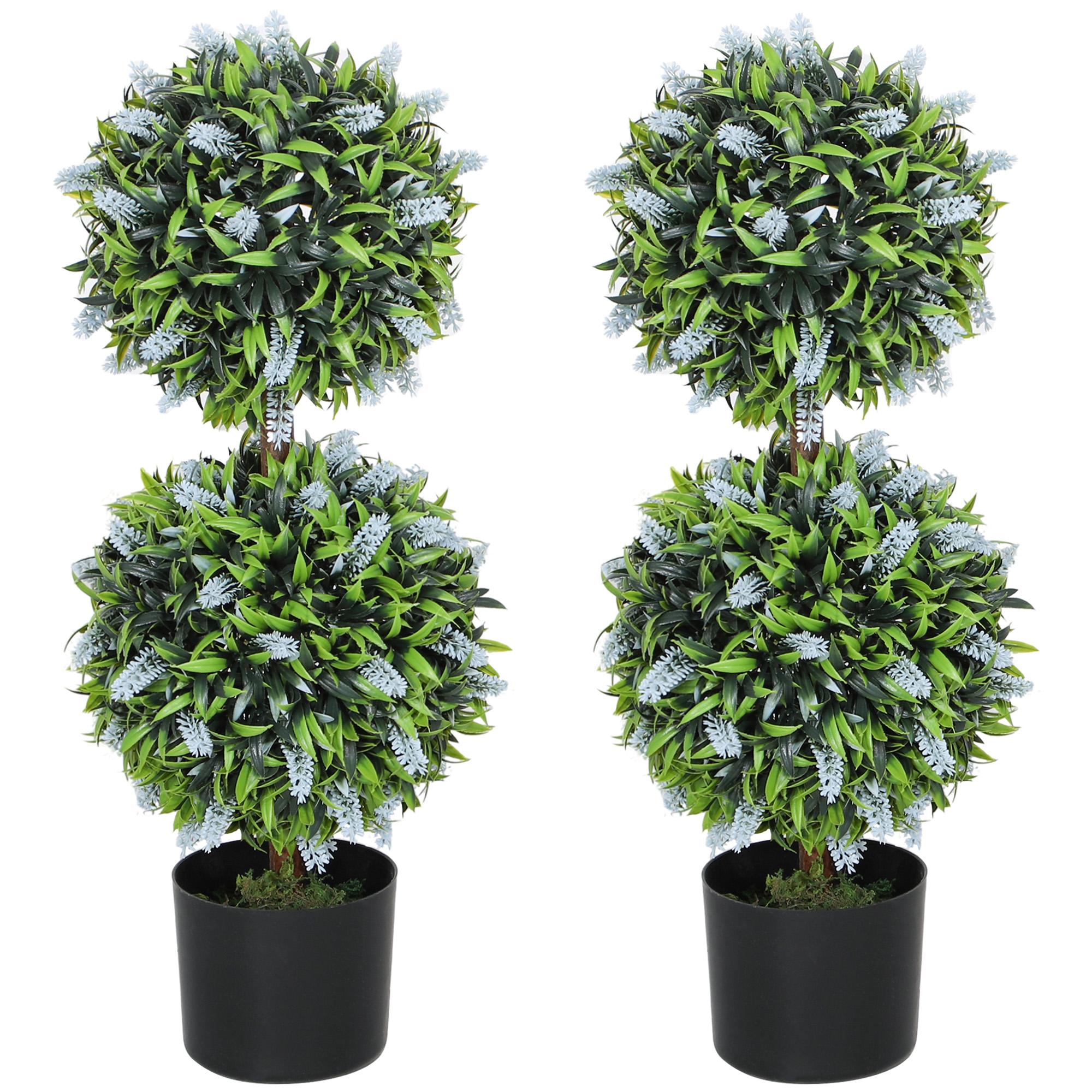 HOMCOM Set of 2 Decorative Artificial Plants Ball Trees with Lavender Flowers in Pot Fake Plants for Home Indoor Outdoor Decor, 70cm, Blue