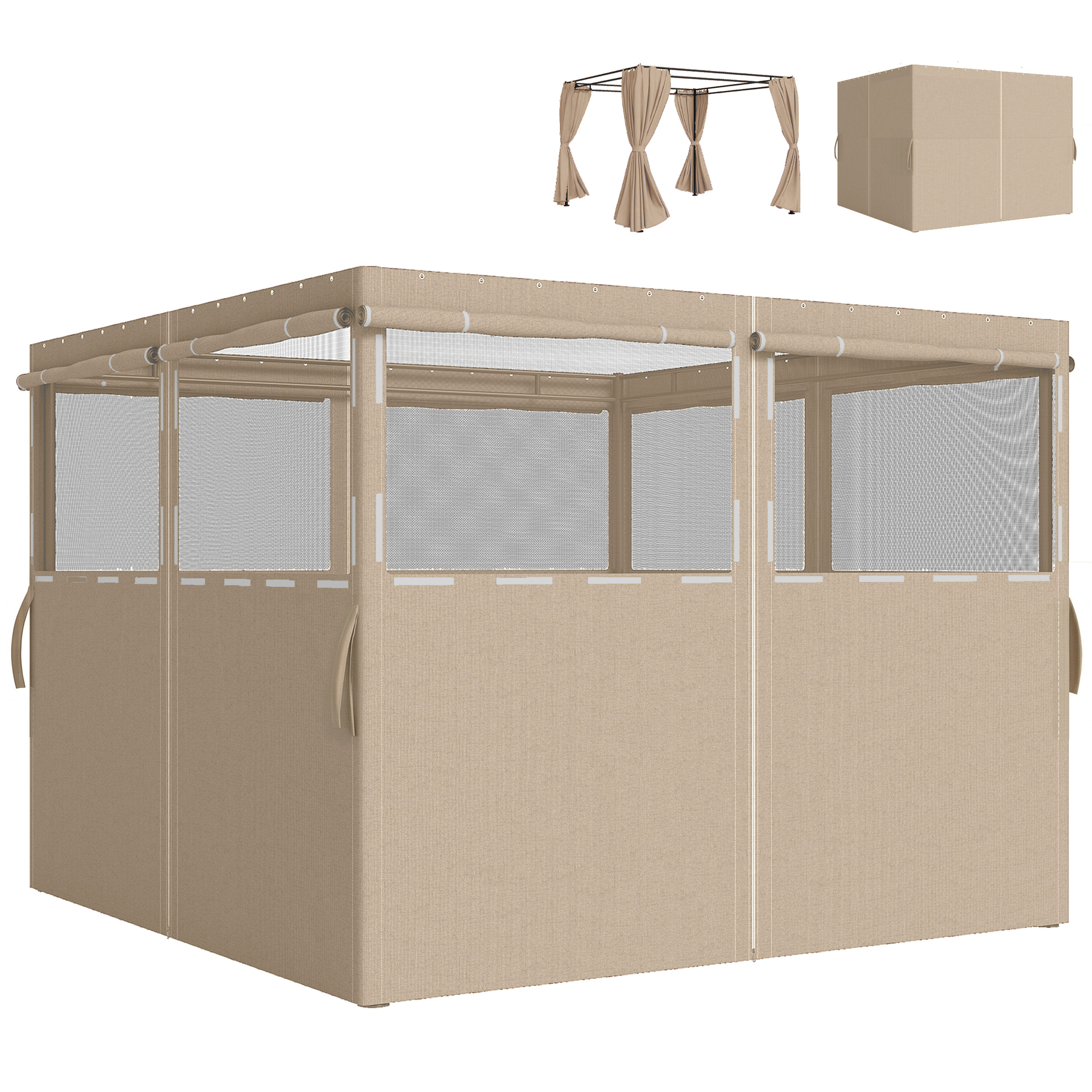 Outsunny 4 Pack Replacement Gazebo Curtains Privacy Panel for Most 3 x 3 m Gazebo, Outdoor Shelter Sidewalls, Khaki