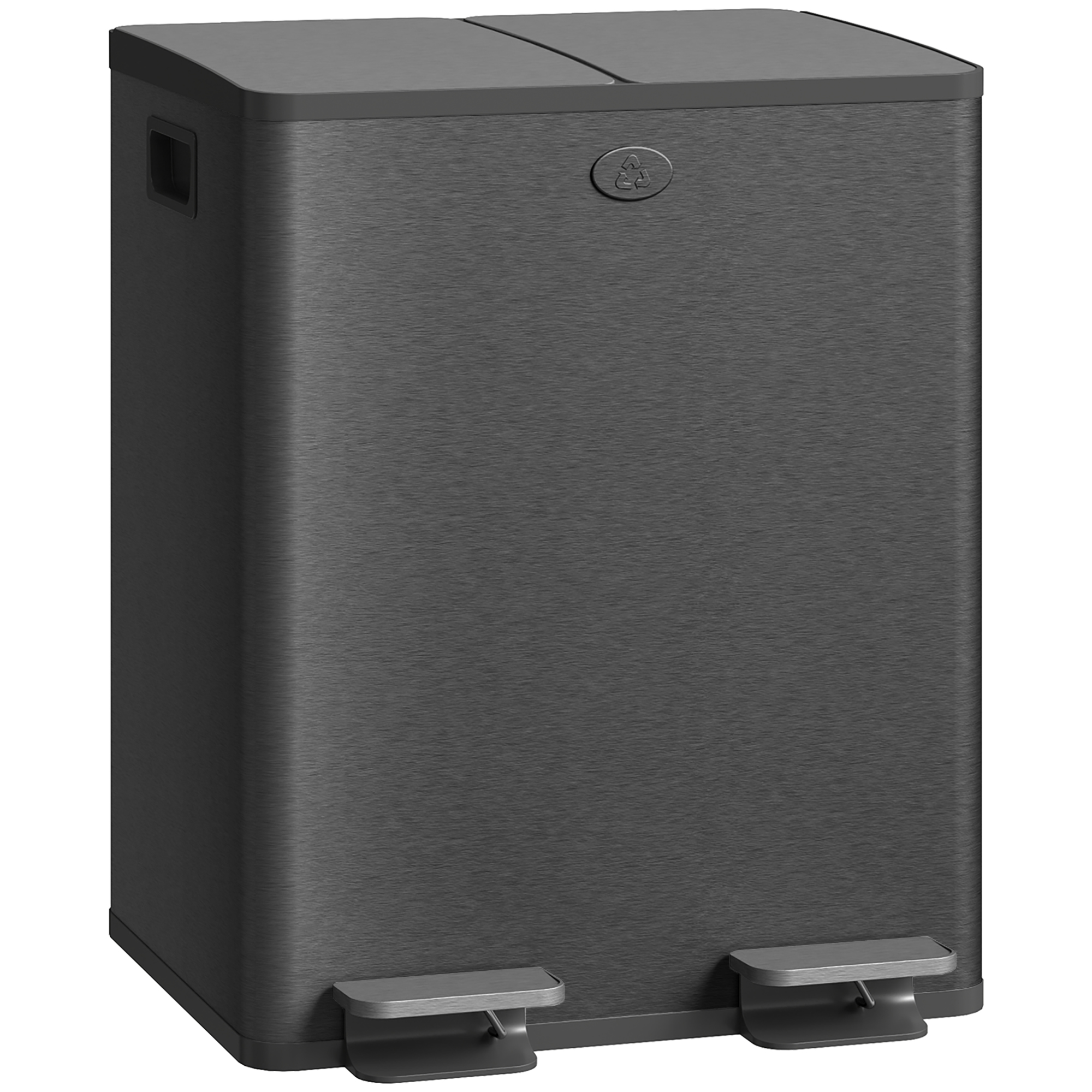 HOMCOM Küchen-Mülleimer mit 2 Fächern 2x 20 L, Edelstahl-Küchenabfalleimer mit Pedal, Soft-Close-Deckeln und herausnehmbarem Eimer für Recycling und Küchenabfälle, Schwarz Aosom
