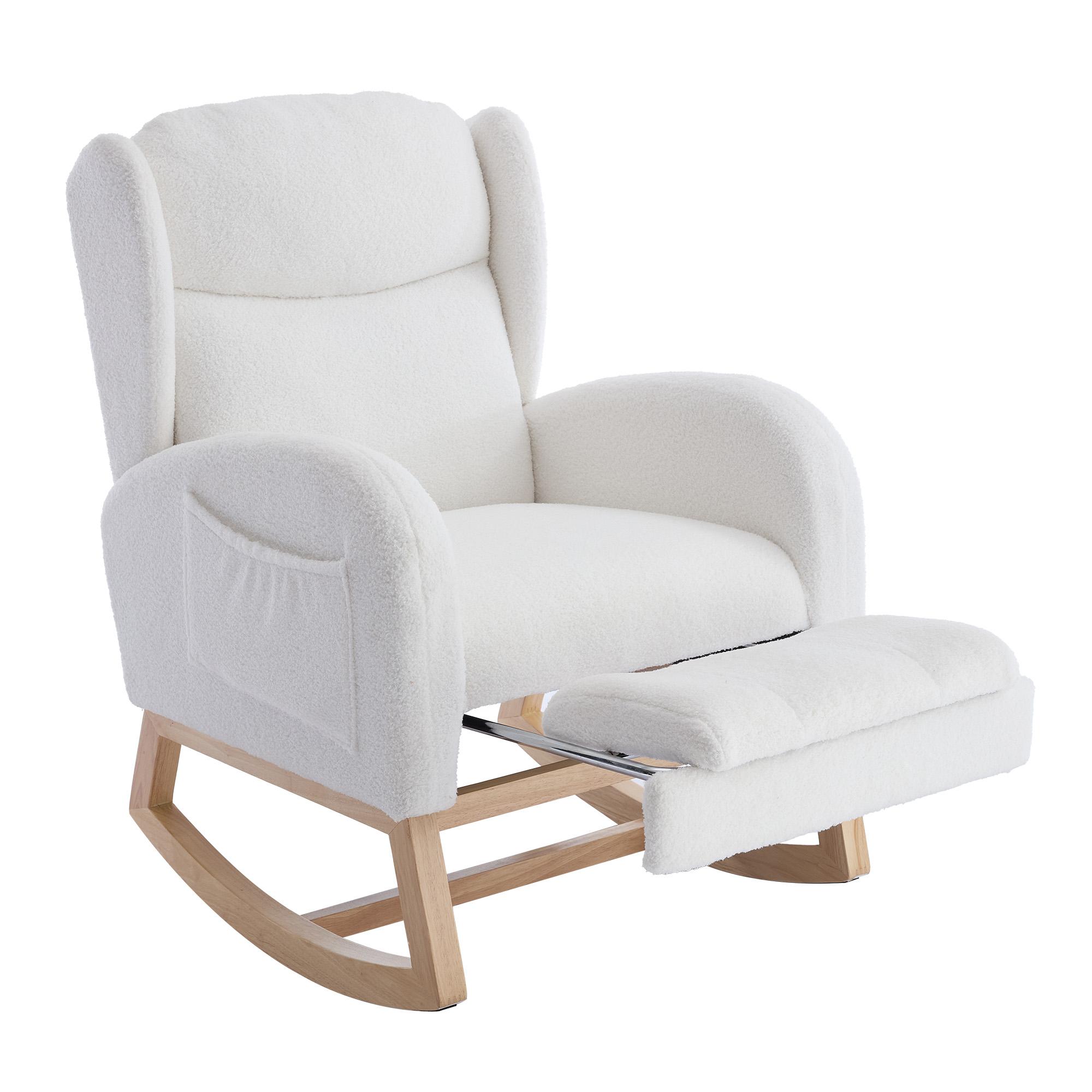 Fauteuil à bascule avec repose-pieds réglable, design wingback ergonomique, dossier haut, tissu teddy, 122,5x70x104 cm, Blanc Aosom France