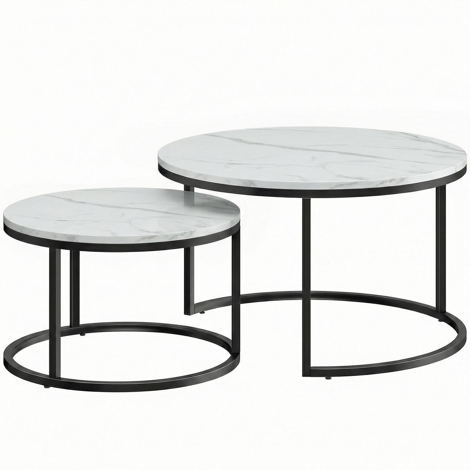 Homcom Marble White Set Of Two Marble-Effect Stacking Tables - White
